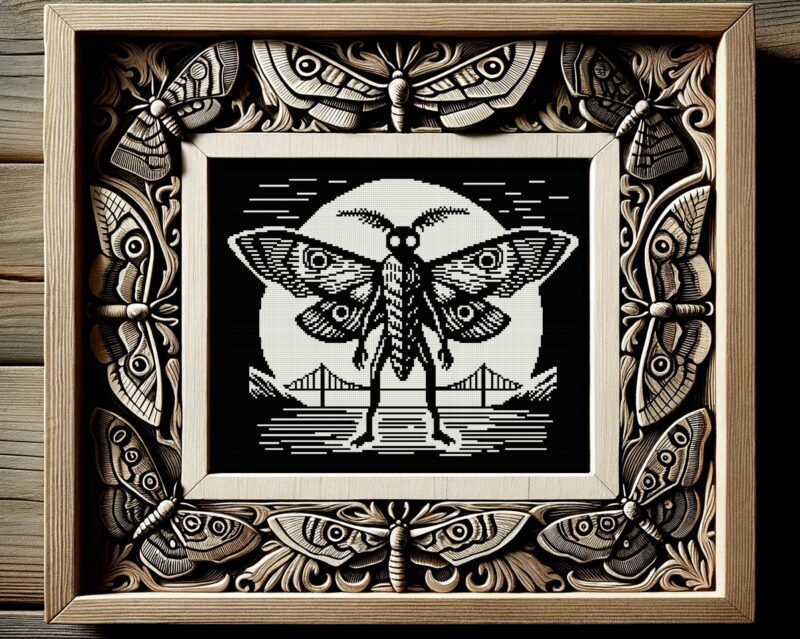 Woodcut Mothman Gothic Cross Stitch Pattern - Image 2