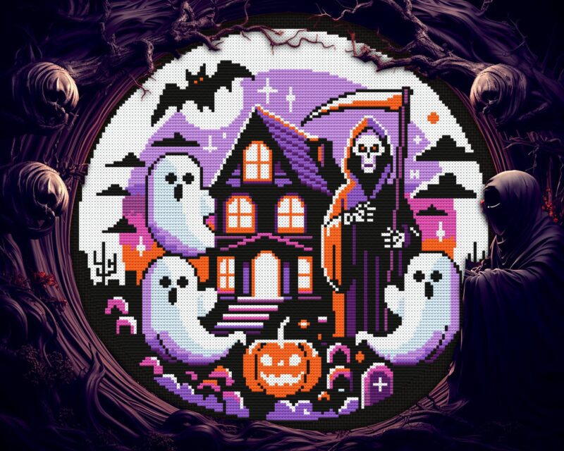 Pastel Goth Haunted House Cross Stitch Pattern 2