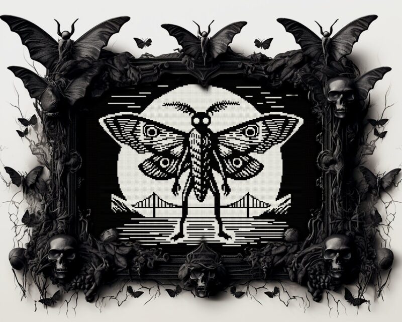 Woodcut Mothman Gothic Cross Stitch Pattern - Image 3