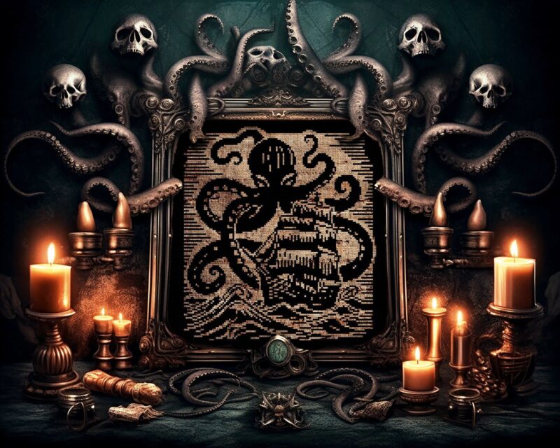 Woodcut Kraken Cross Stitch Pattern 2