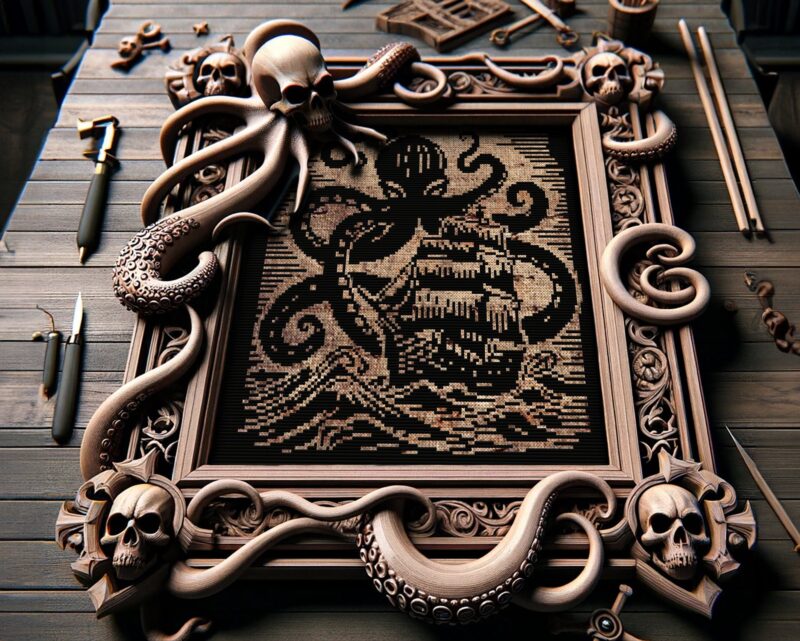 Woodcut Kraken Cross Stitch Pattern 2 - Image 4