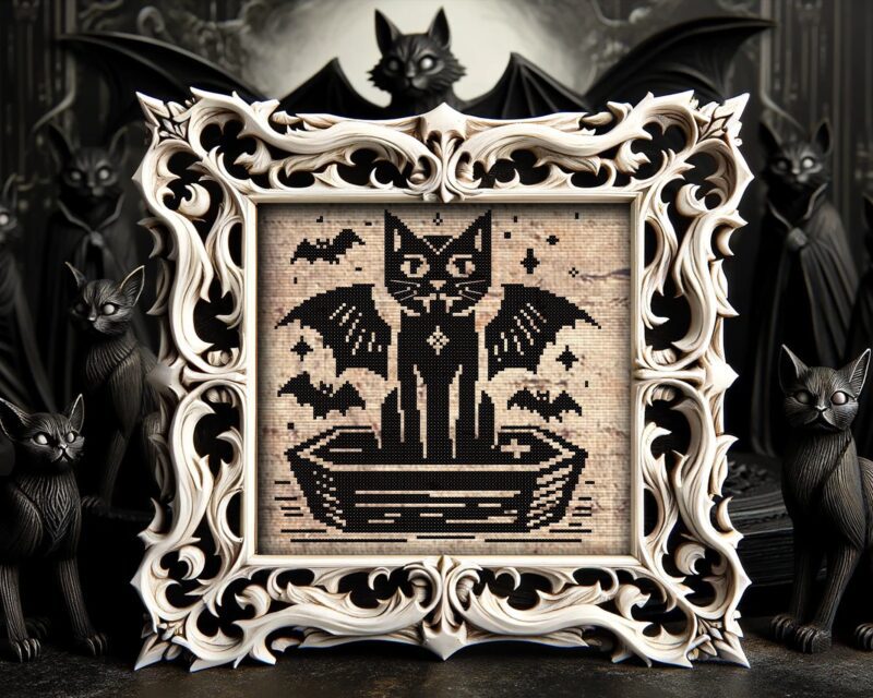 Vampire Cat Cross Stitch Pattern