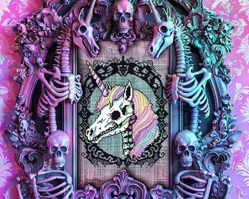 Pastel Goth Skeleton Unicorn Cross Stitch Pattern - Image 3