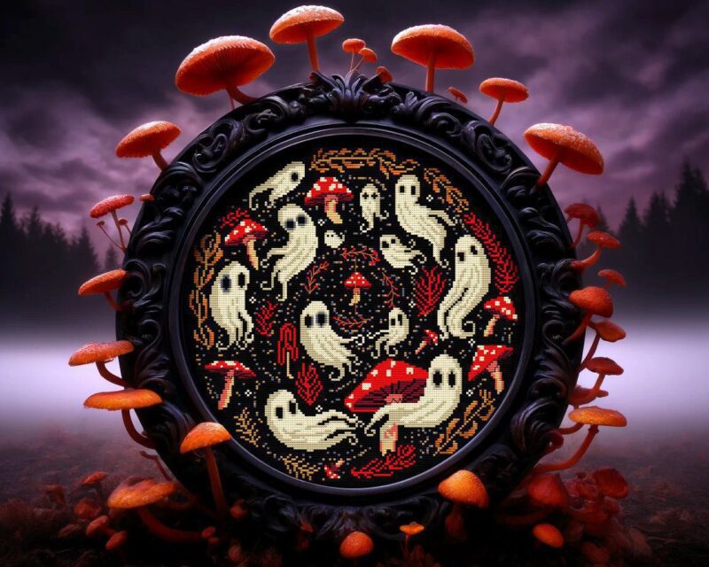 Spirals, Mushrooms, and Ghosts Cross Stitch Pattern - Image 2