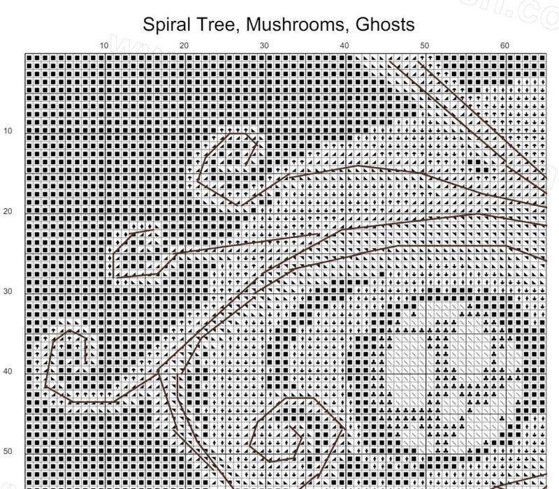 Spiral Tree, Mushrooms, Ghosts Cross Stitch Pattern - Image 4