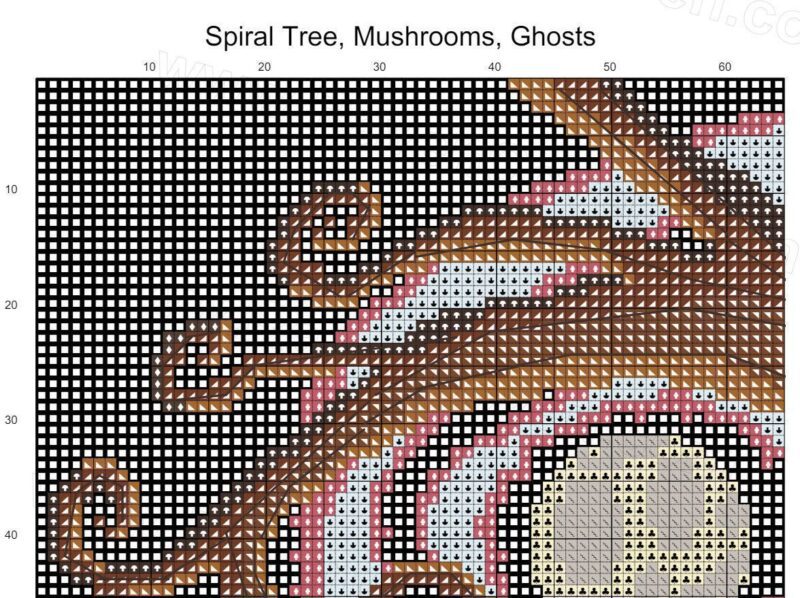 Spiral Tree, Mushrooms, Ghosts Cross Stitch Pattern - Image 3