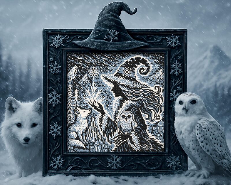 Woodcut Blizzard Witch Cross Stitch Pattern - Image 2