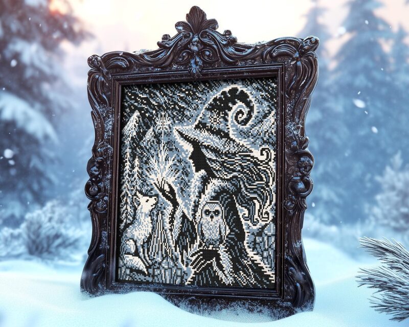 Woodcut Blizzard Witch Cross Stitch Pattern - Image 6