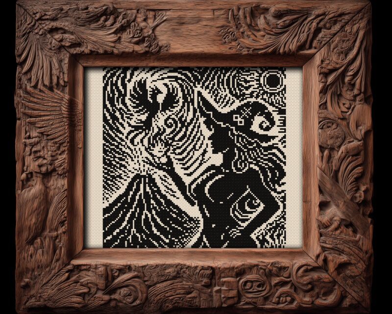 Woodcut Pyromancer Witch Cross Stitch Pattern - Image 7