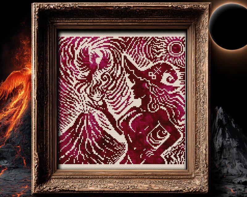 Woodcut Pyromancer Witch Cross Stitch Pattern - Image 2