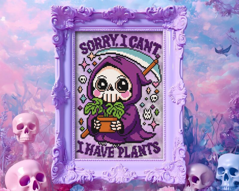Pastel Goth Grim Reaper with Plants Cross Stitch Pattern - Image 7