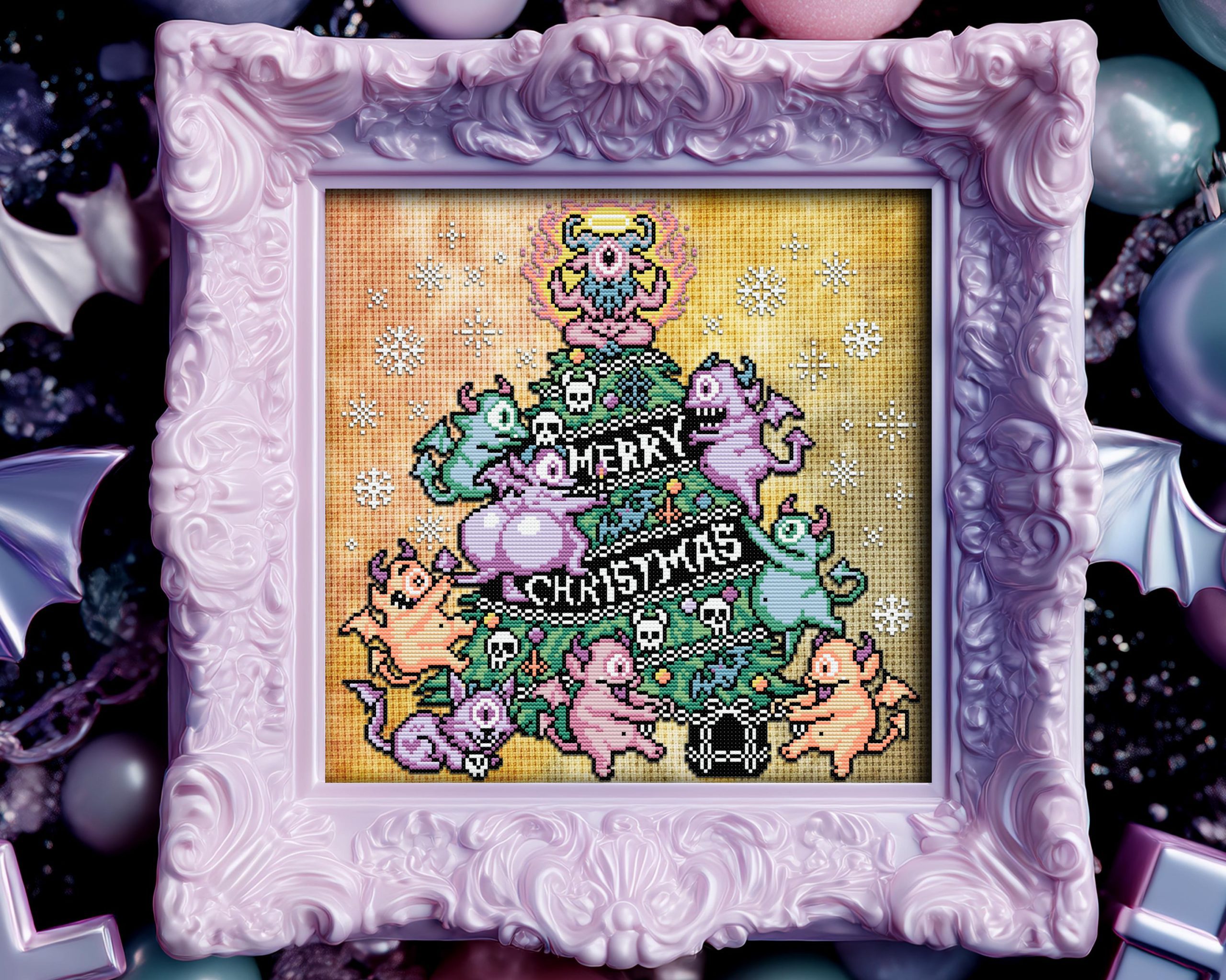 Pastel Goth Merry Christmas Cross Stitch Pattern - Image 4