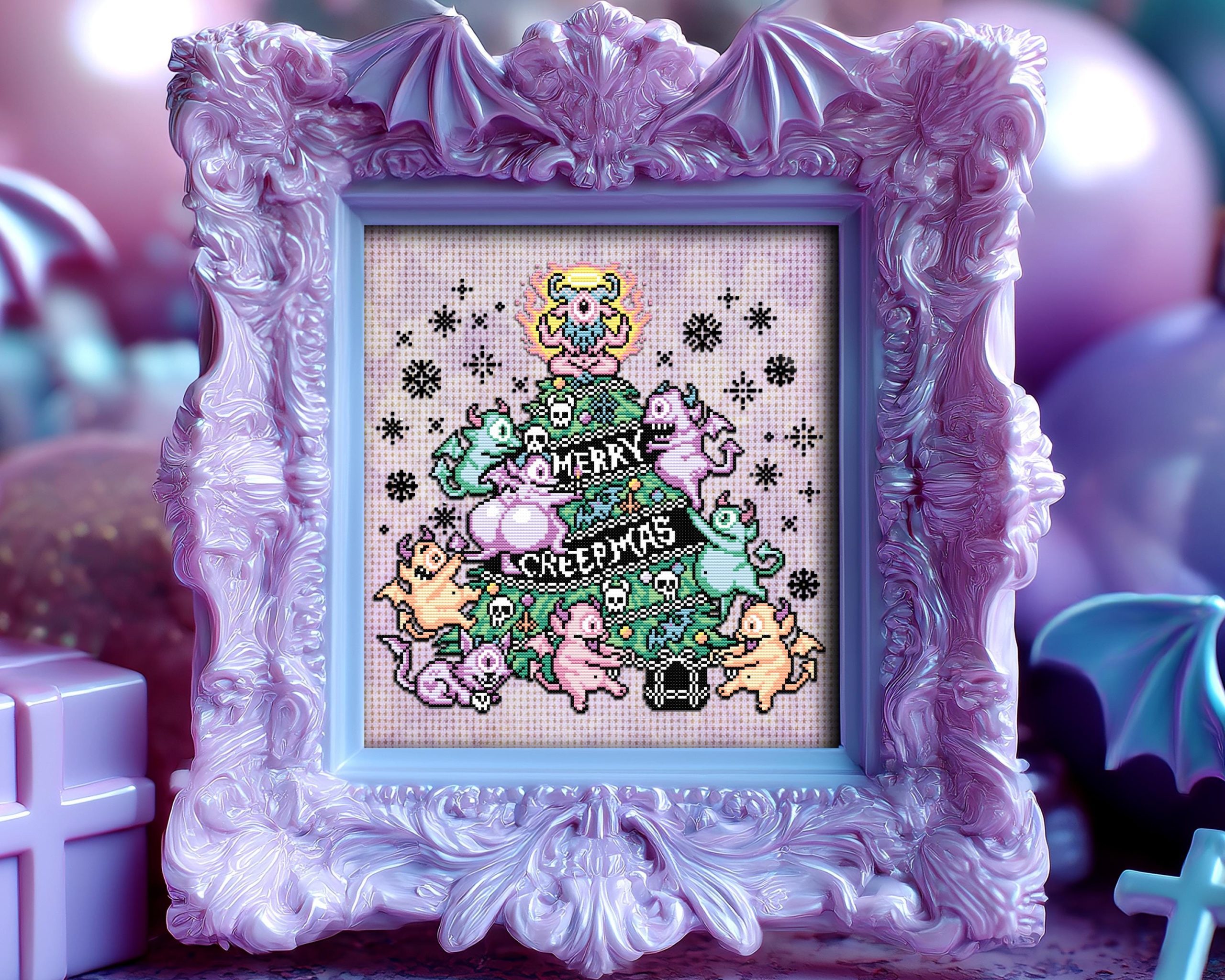 Pastel Goth Merry Creepmas Cross Stitch Pattern
