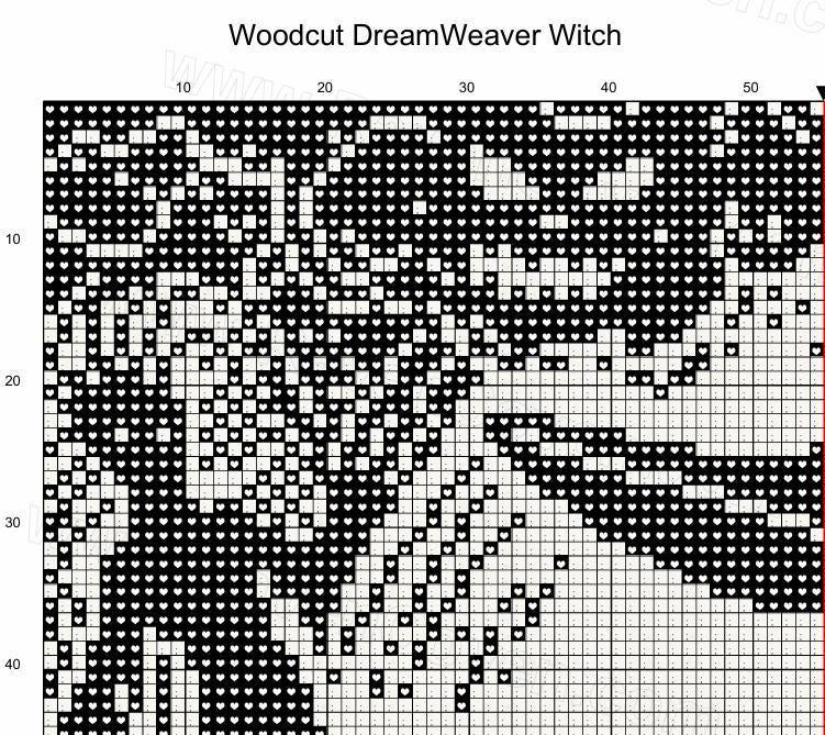 Woodcut Dream Weaver Witch Cross Stitch Pattern - Image 3