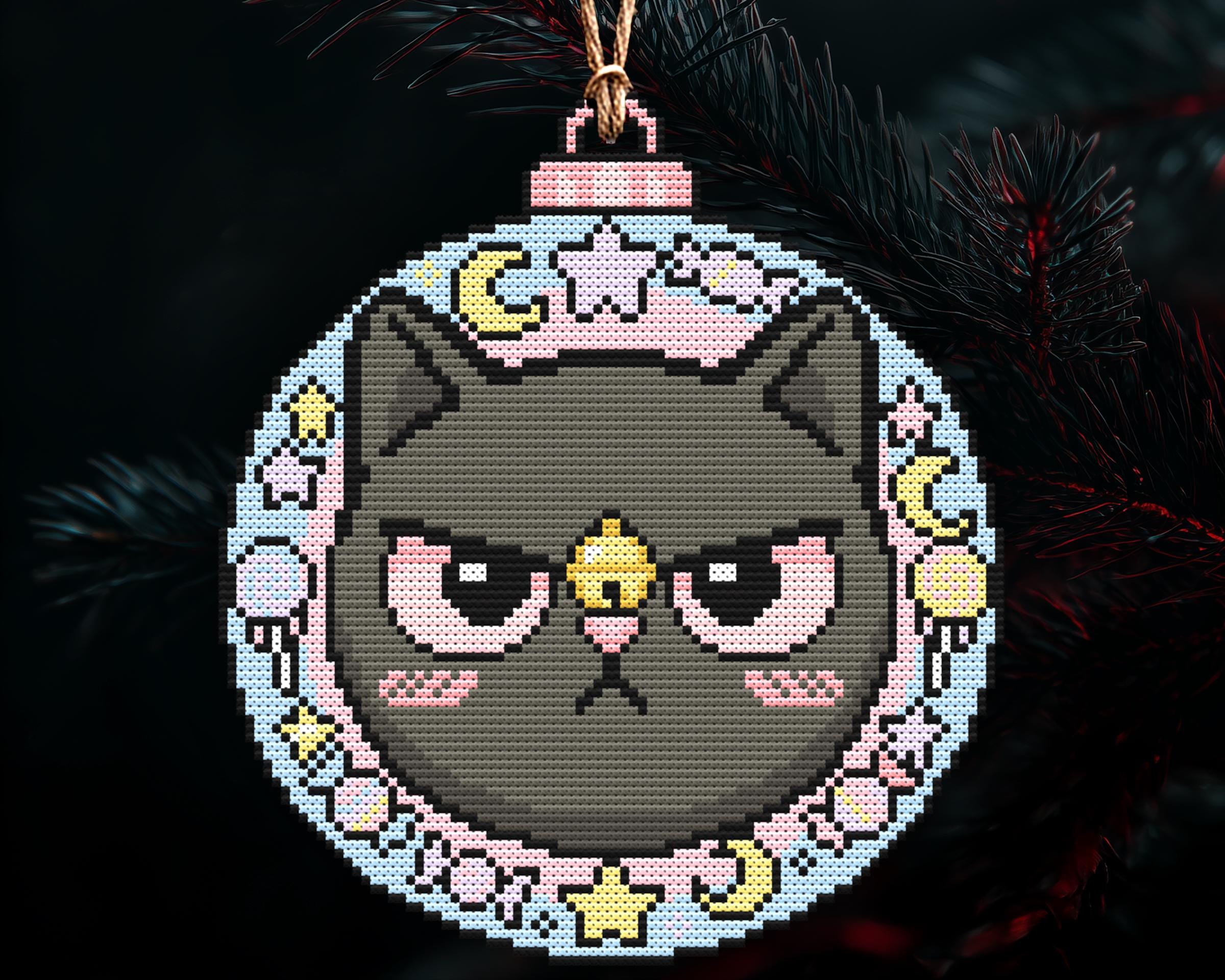 Pastel Goth Grumpy Cat Christmas Ornament Cross Stitch Pattern - Image 3