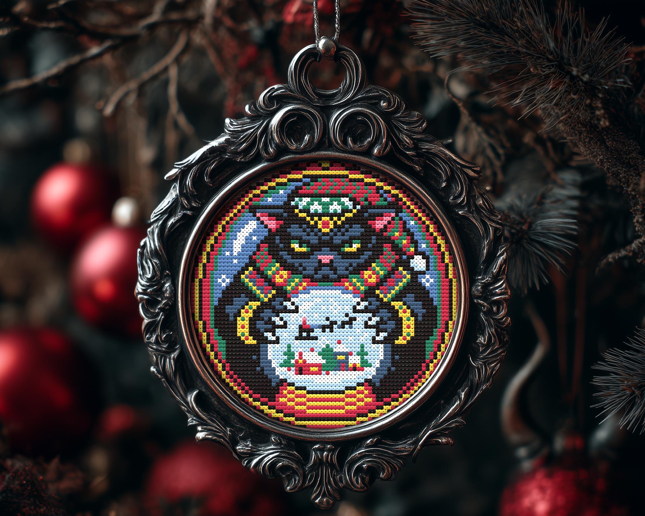 Grumpy Fortune Teller Cat Christmas Ornament Cross Stitch Pattern