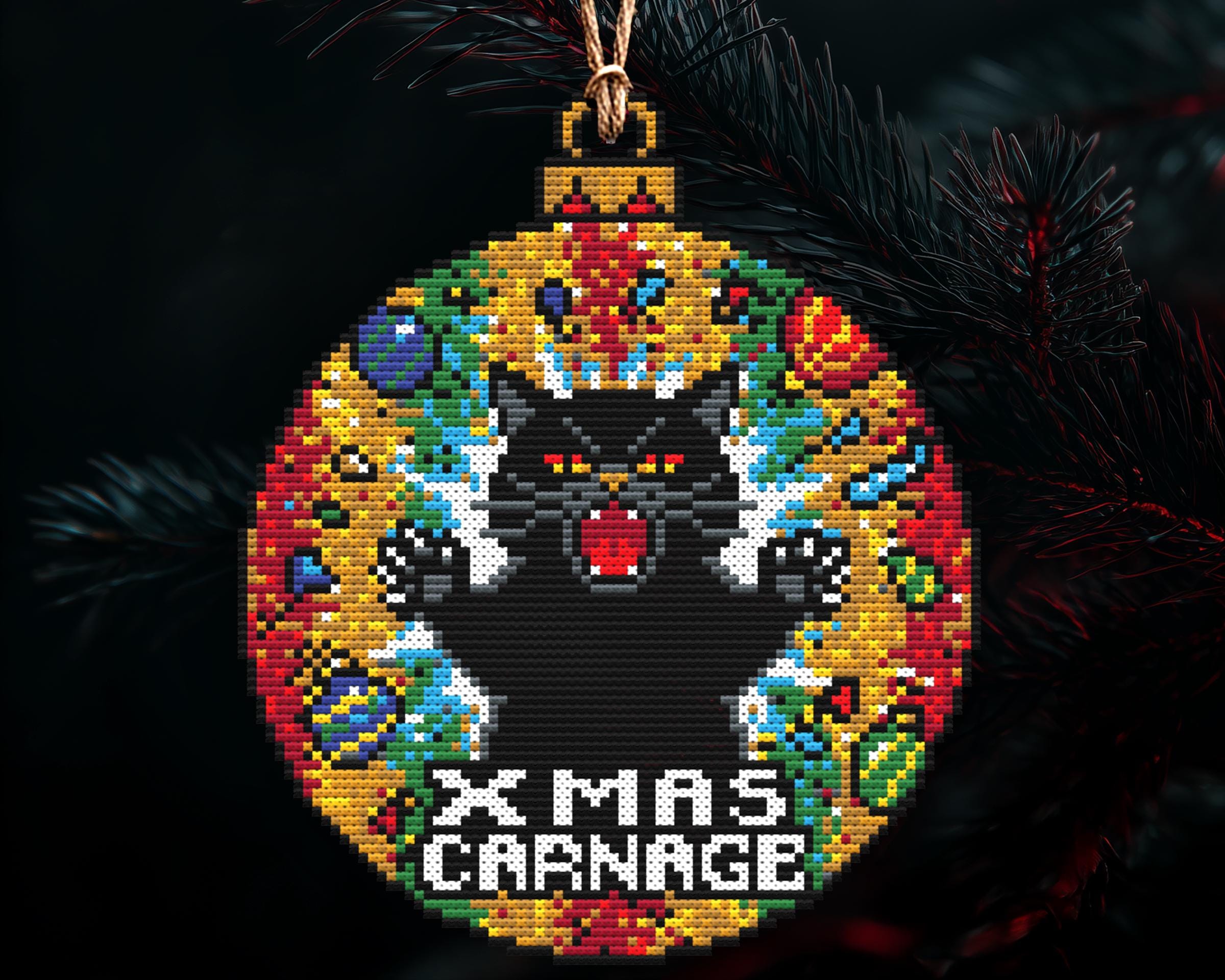 Xmas Carnage Cat Christmas Ornament Cross Stitch Pattern - Image 3