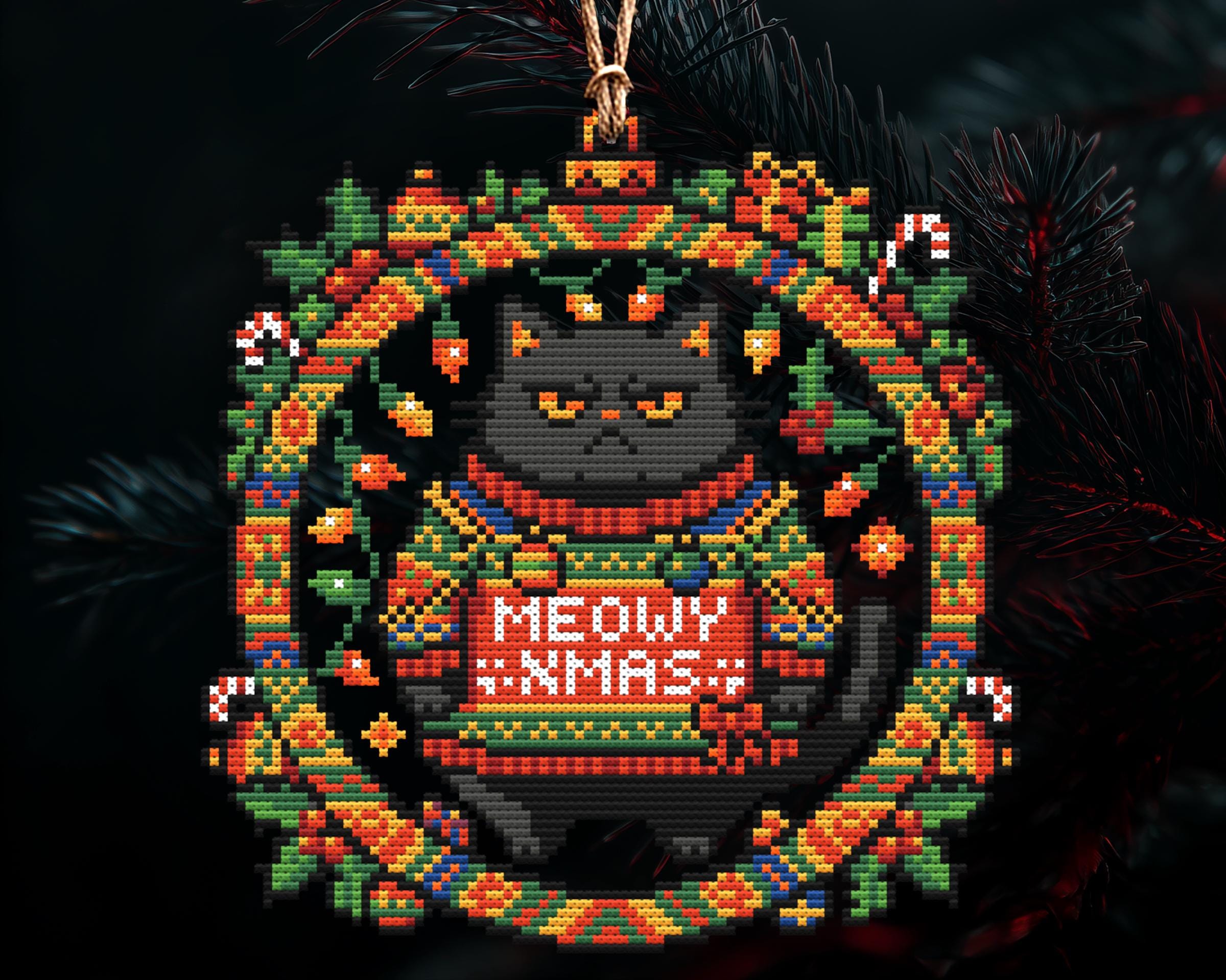 Grumpy Meowy Xmas Cat Christmas Ornament Cross Stitch Pattern - Image 3