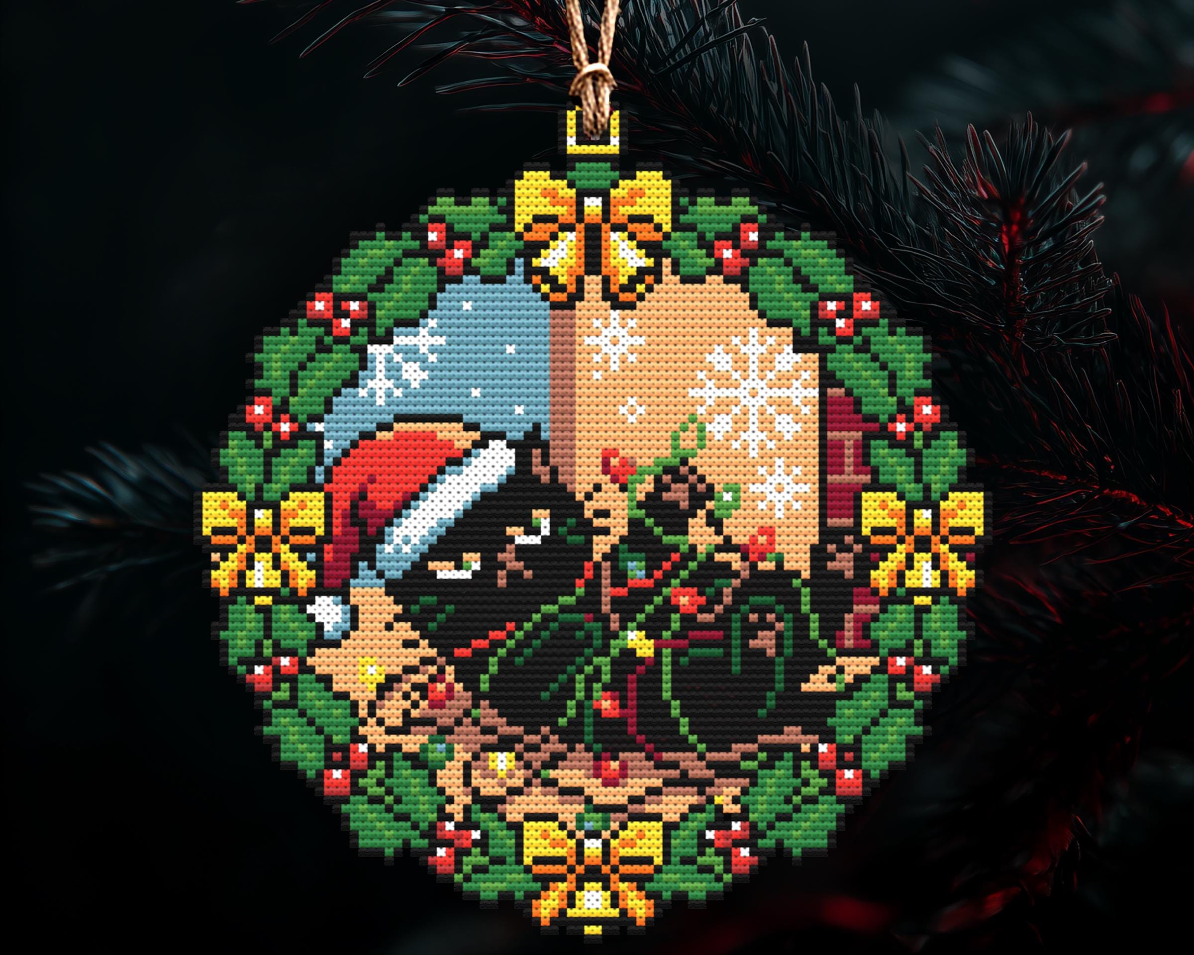 Grumpy Entanglement Cat Christmas Ornament Cross Stitch Pattern - Image 3