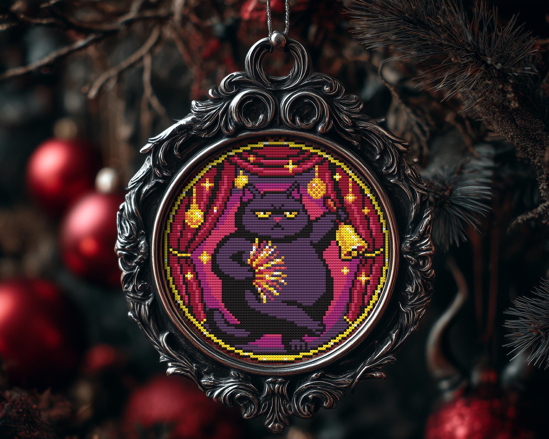 Grumpy Dancing Cat Christmas Ornament Cross Stitch Pattern