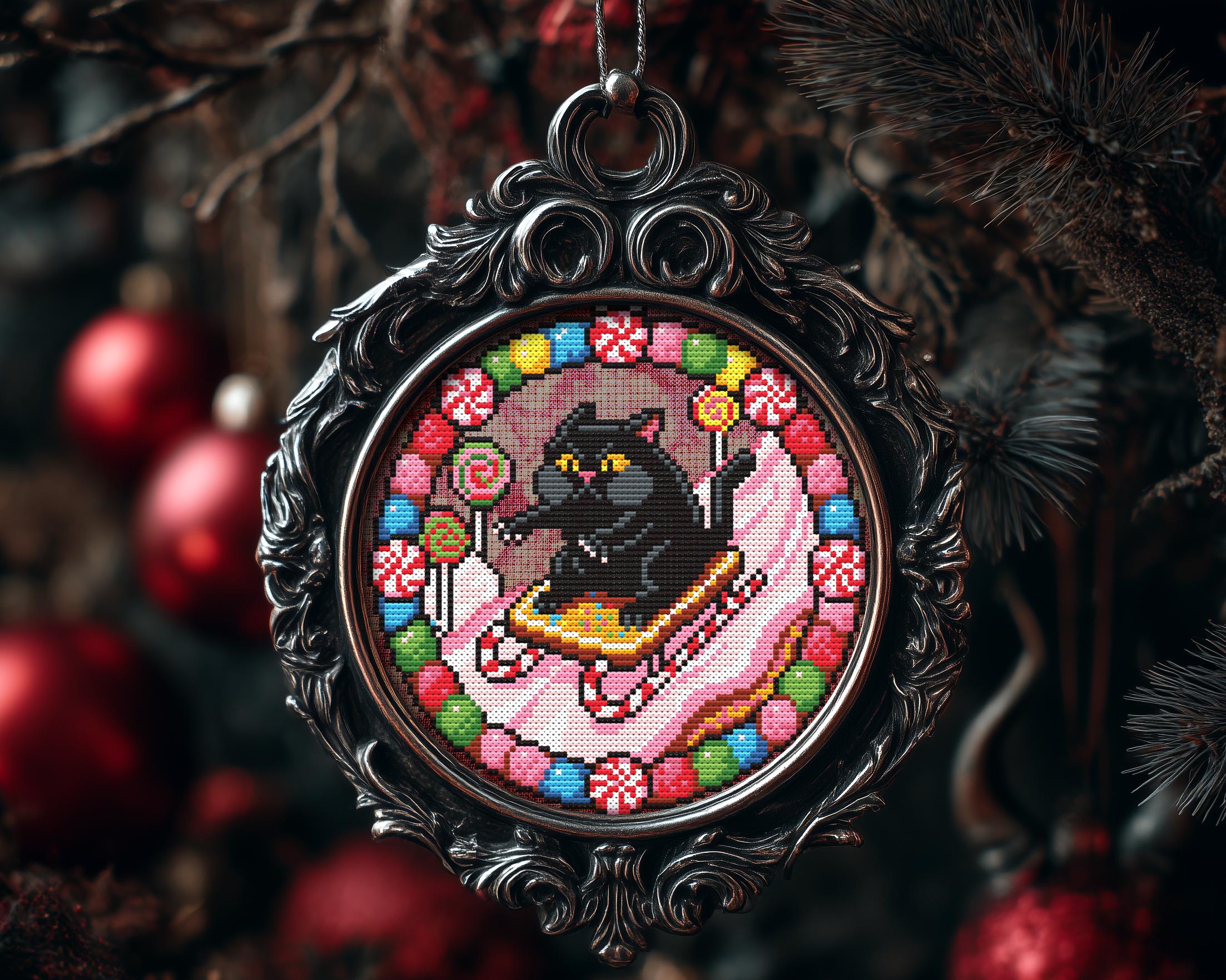 Candy Rush Grumpy Cat Christmas Ornament Cross Stitch Pattern