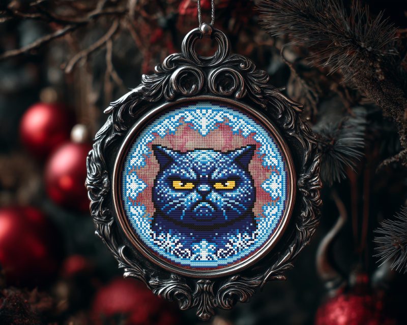 Glitter Grumpy Cat Christmas Ornament Cross Stitch Pattern