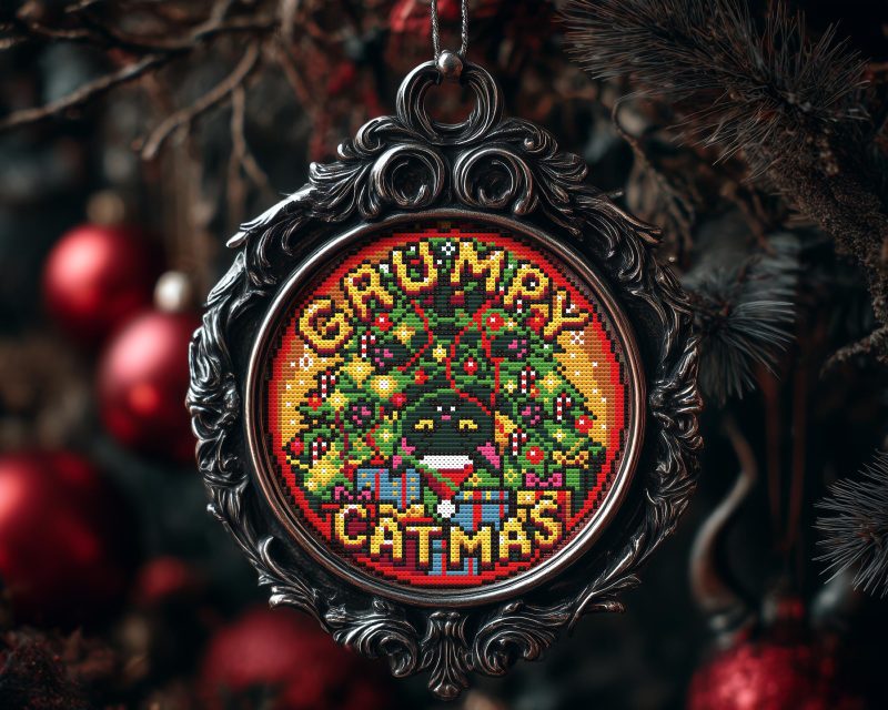 Grumpy Catmas Christmas Ornament Cross Stitch Pattern