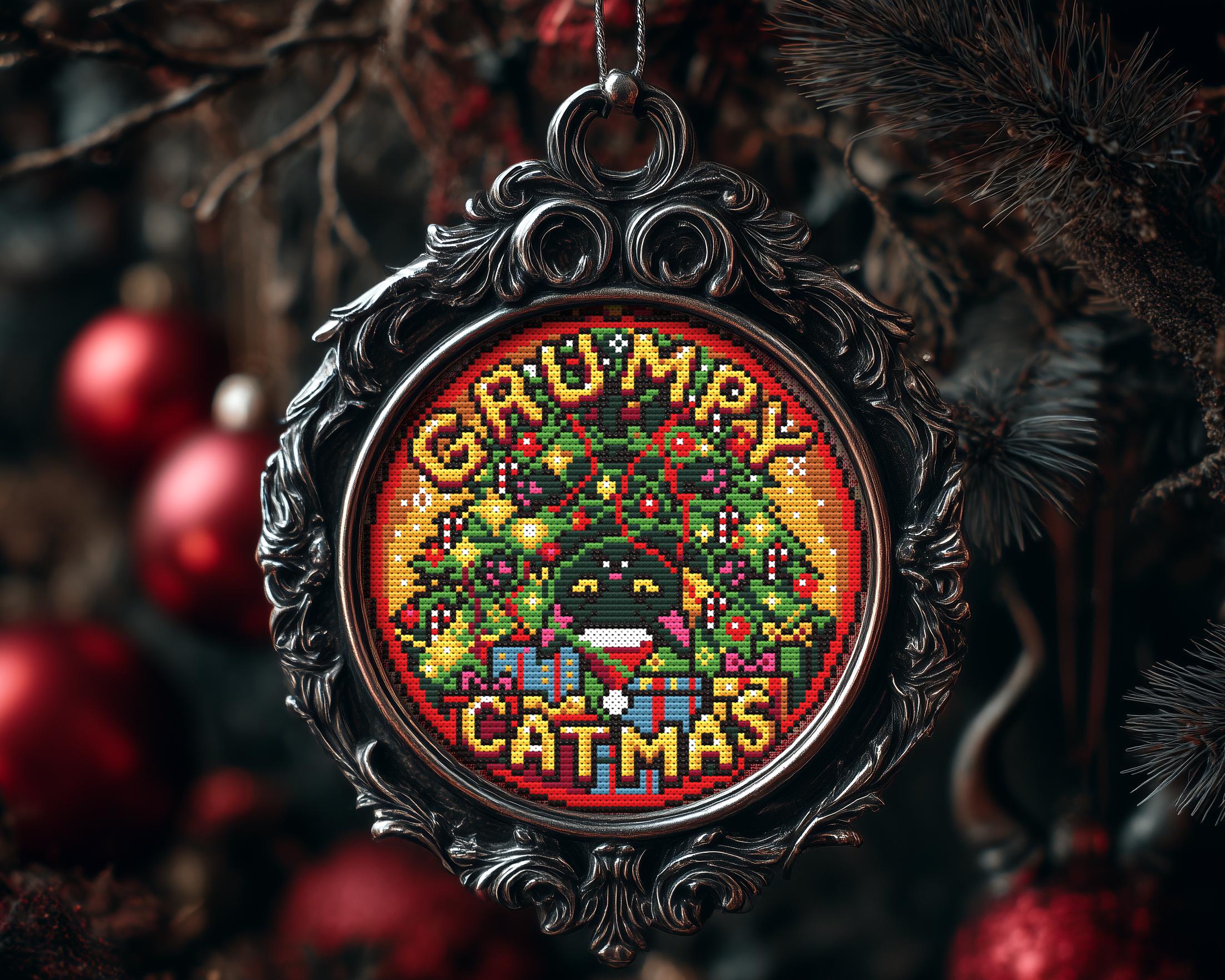 Grumpy Catmas Christmas Ornament Cross Stitch Pattern