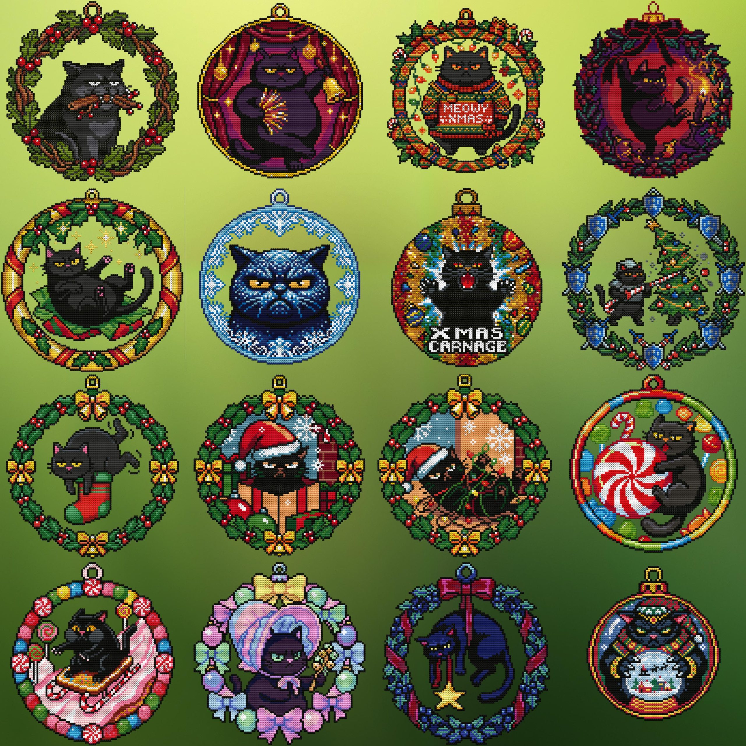 Grumpy Cat Xmas Ornament Cross Stitch Pattern Bundle - Set 32 Designs - Image 3