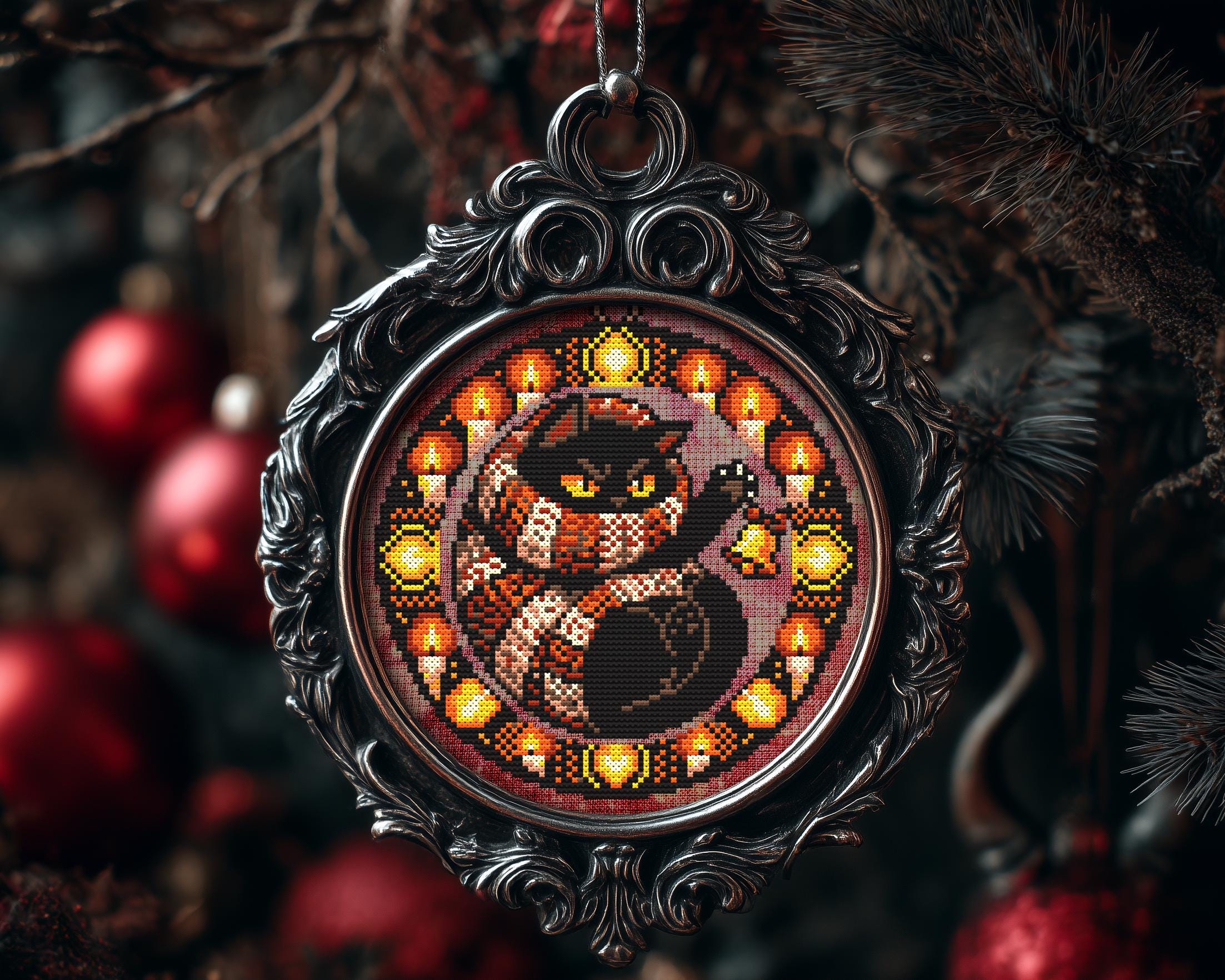 Cozy Grumpy Cat Christmas Ornament Cross Stitch Pattern