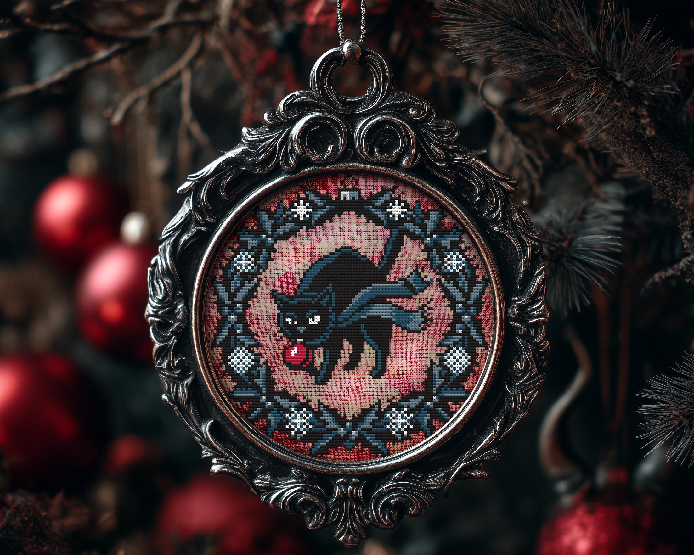 Grumpy Scrooge Cat Christmas Ornament Cross Stitch Pattern