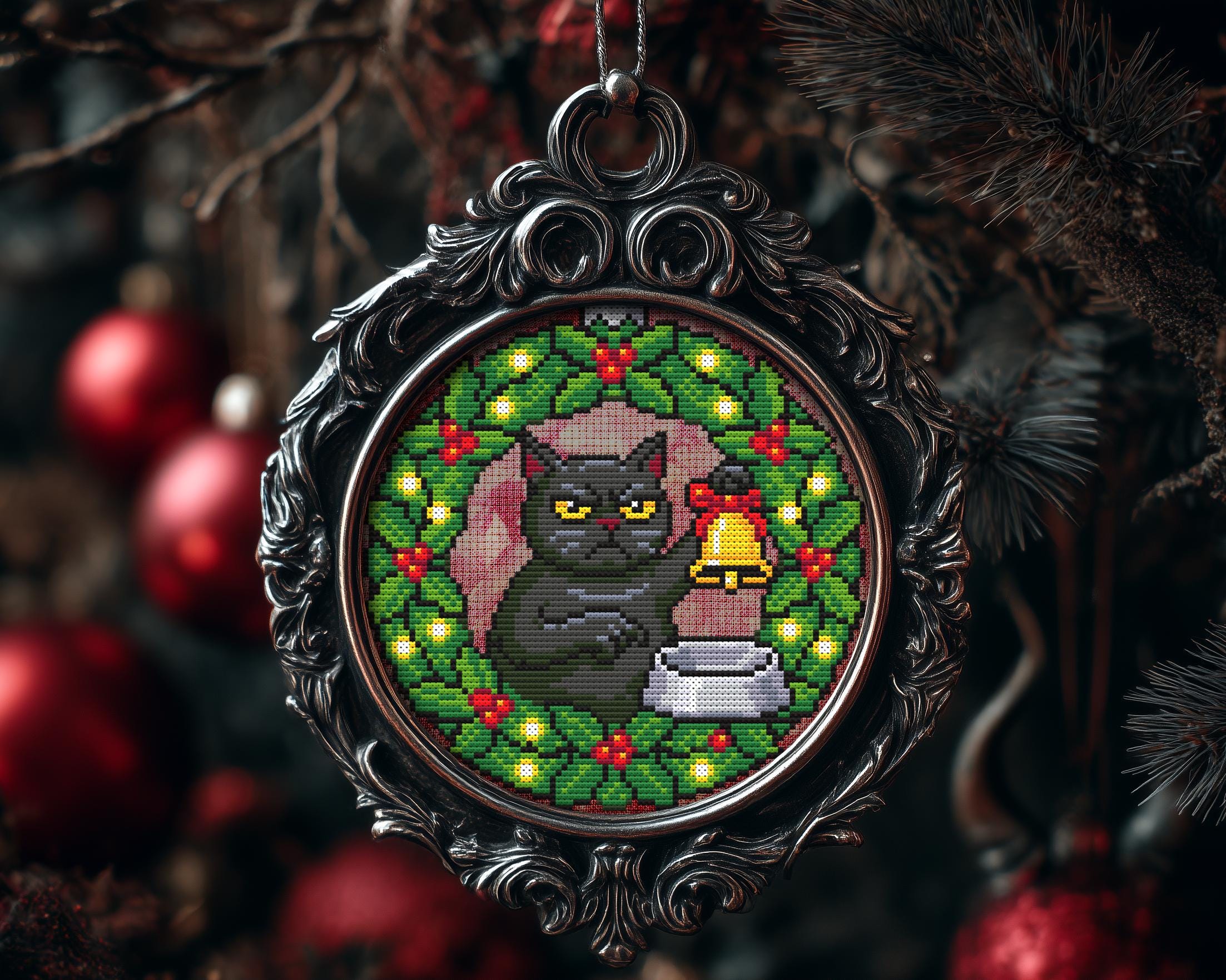 Hangry Grumpy Cat Christmas Ornament Cross Stitch Pattern