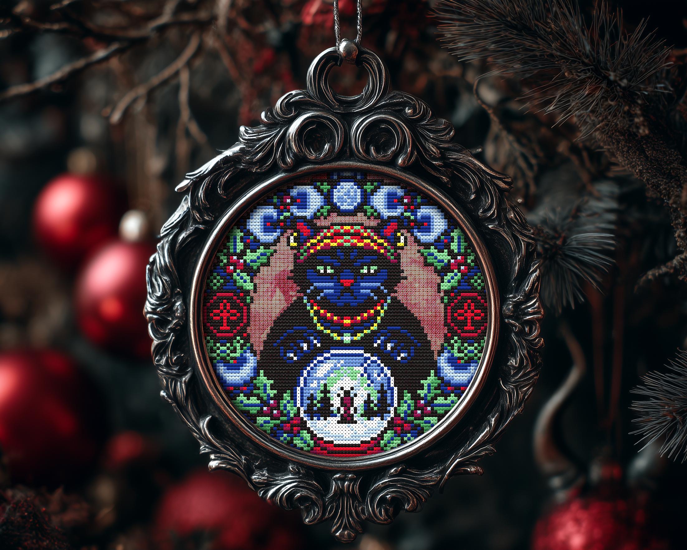 Grumpy Fortune Teller Cat 2 Christmas Ornament Cross Stitch Pattern