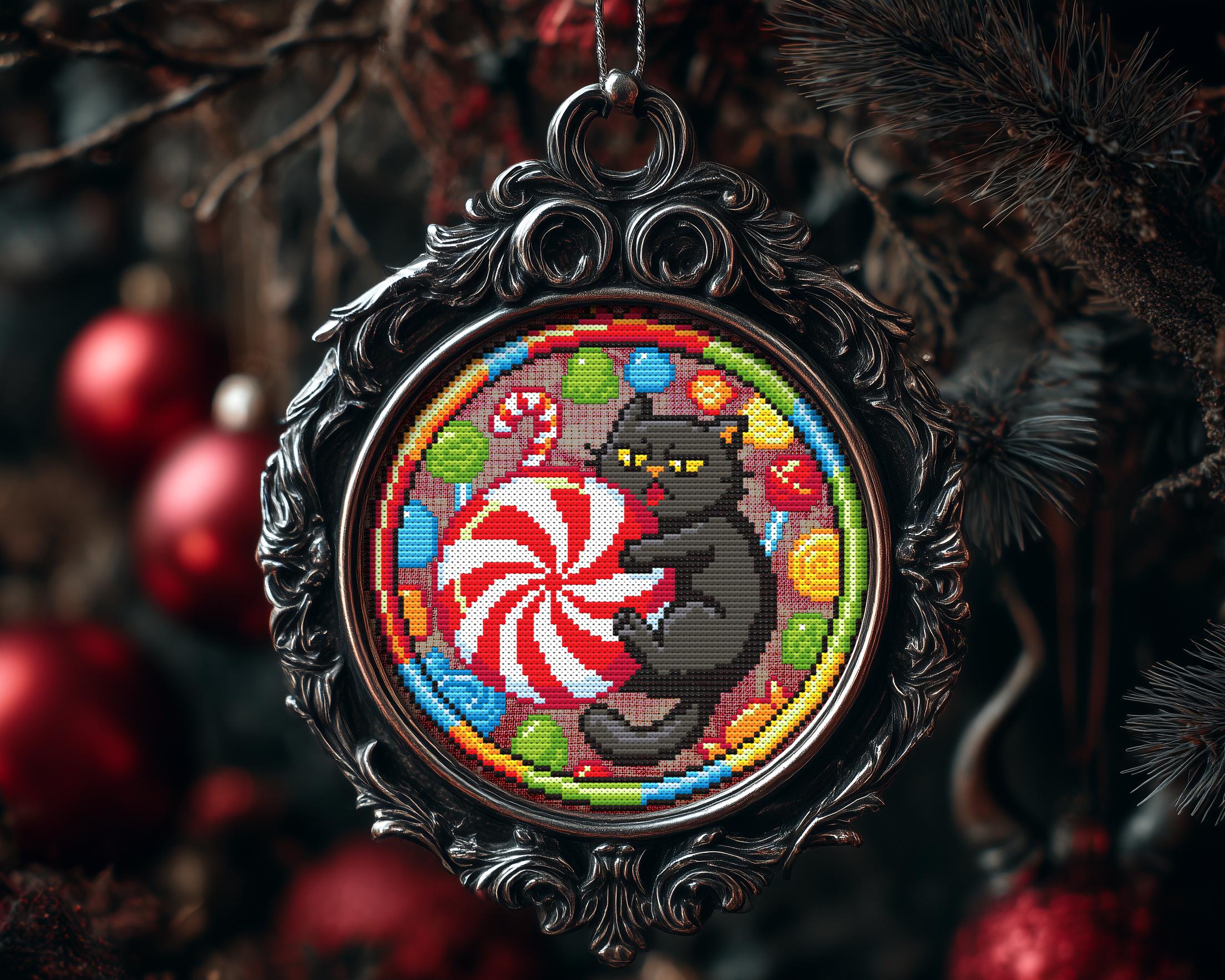Candy Core Grumpy Cat Christmas Ornament Cross Stitch Pattern