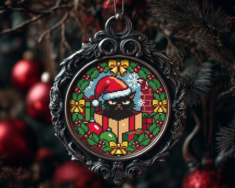 Surprise Grumpy Cat Christmas Ornament Cross Stitch Pattern