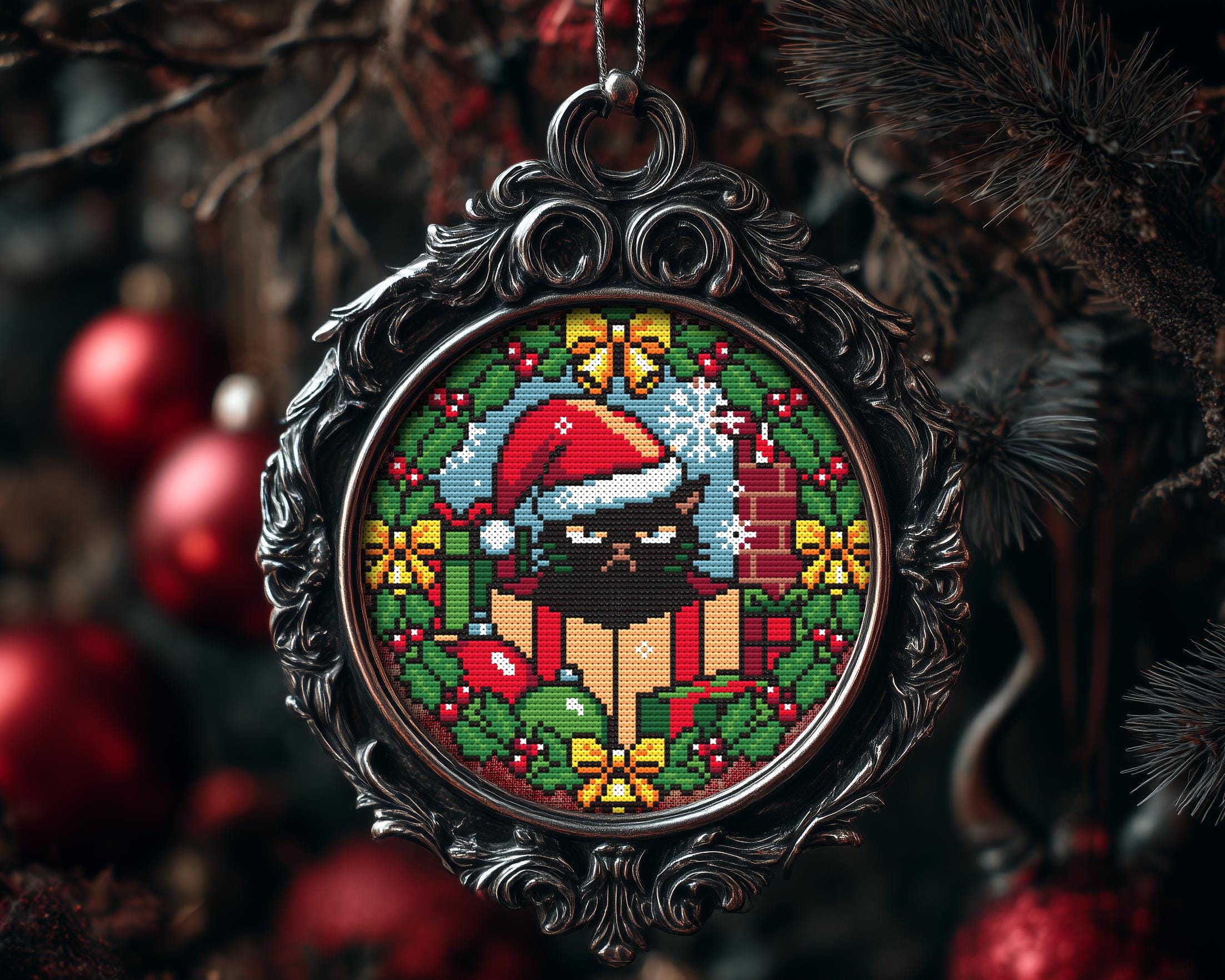 Surprise Grumpy Cat Christmas Ornament Cross Stitch Pattern