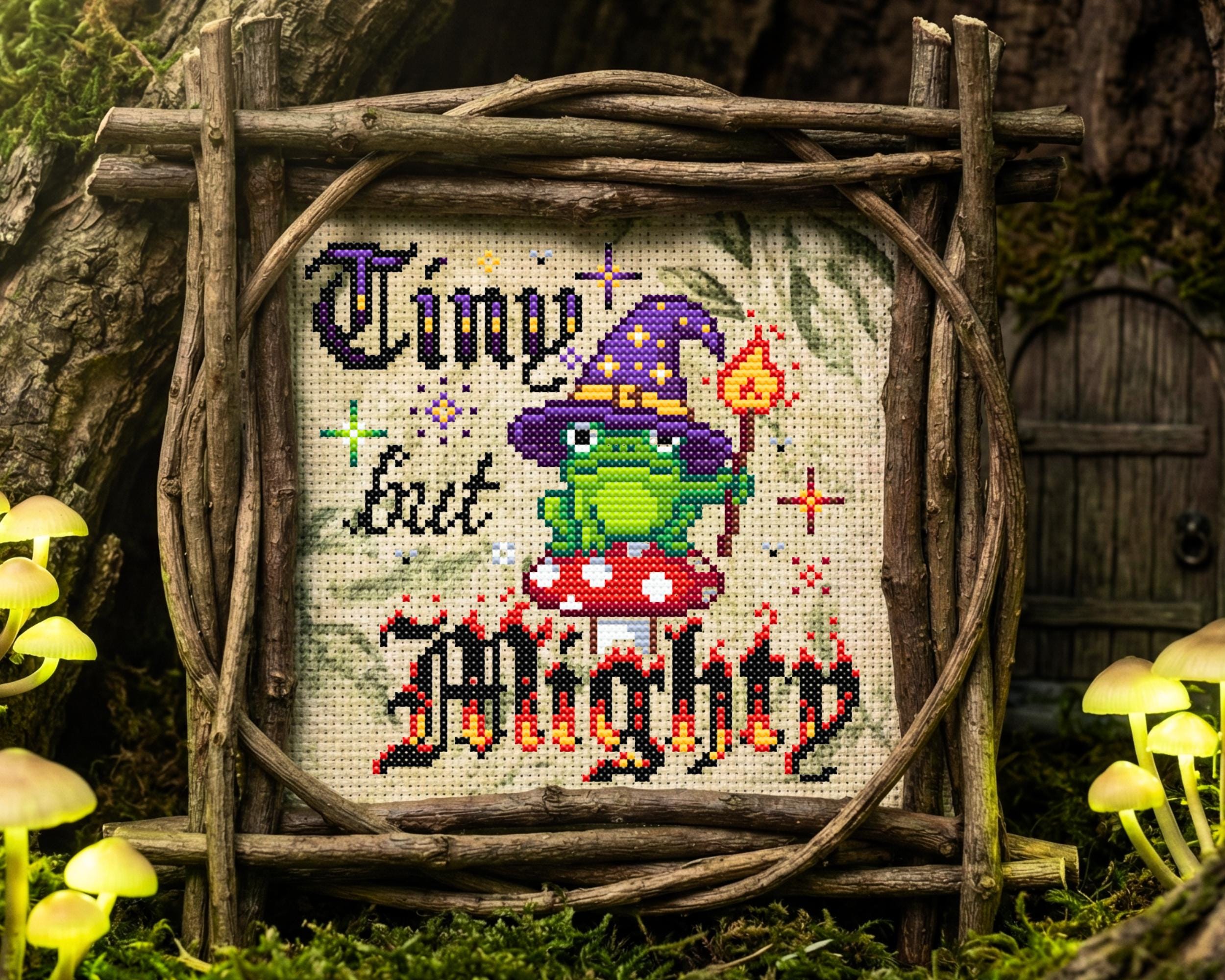 Tiny But Mighty Frog Cross Stitch Pattern