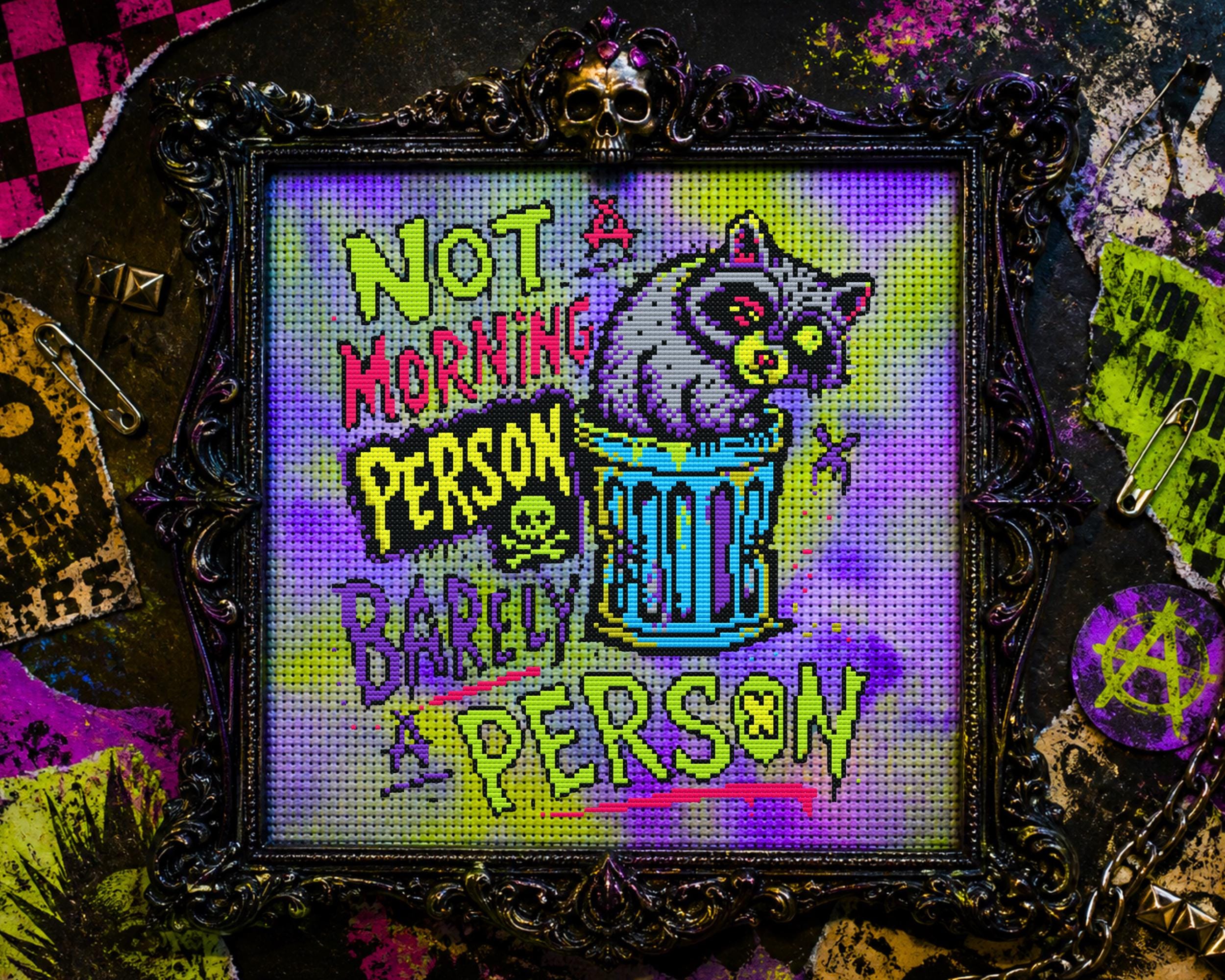Not a Morning Raccoon Cross Stitch Pattern -2