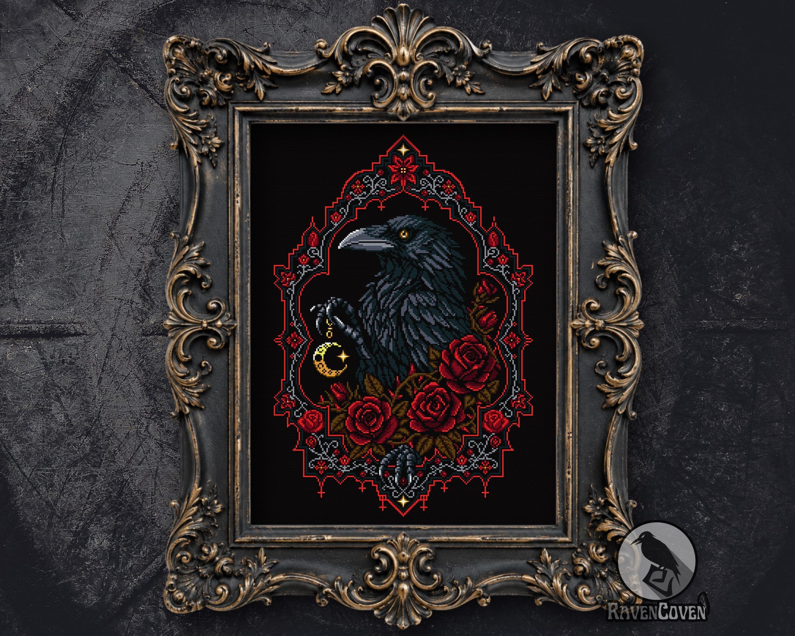 Raven N Roses Cross Stitch Pattern