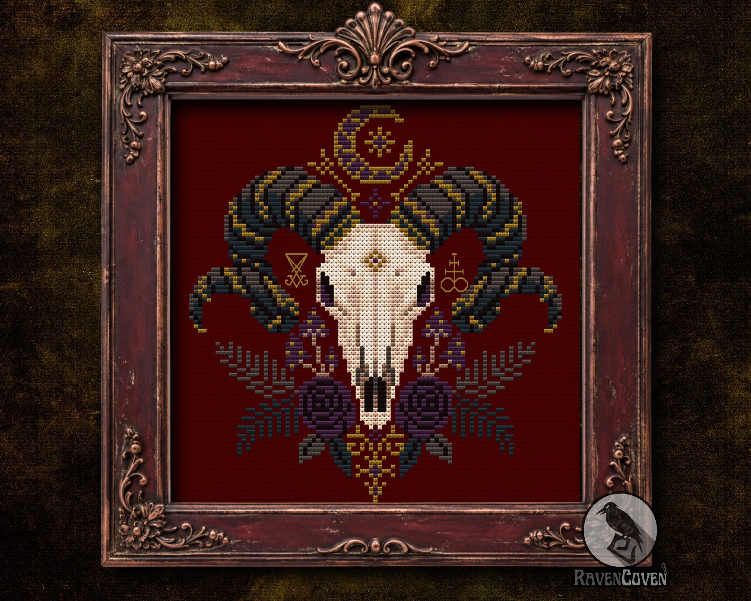 Floral Ram Skull Cross Stitch Pattern - Image 3