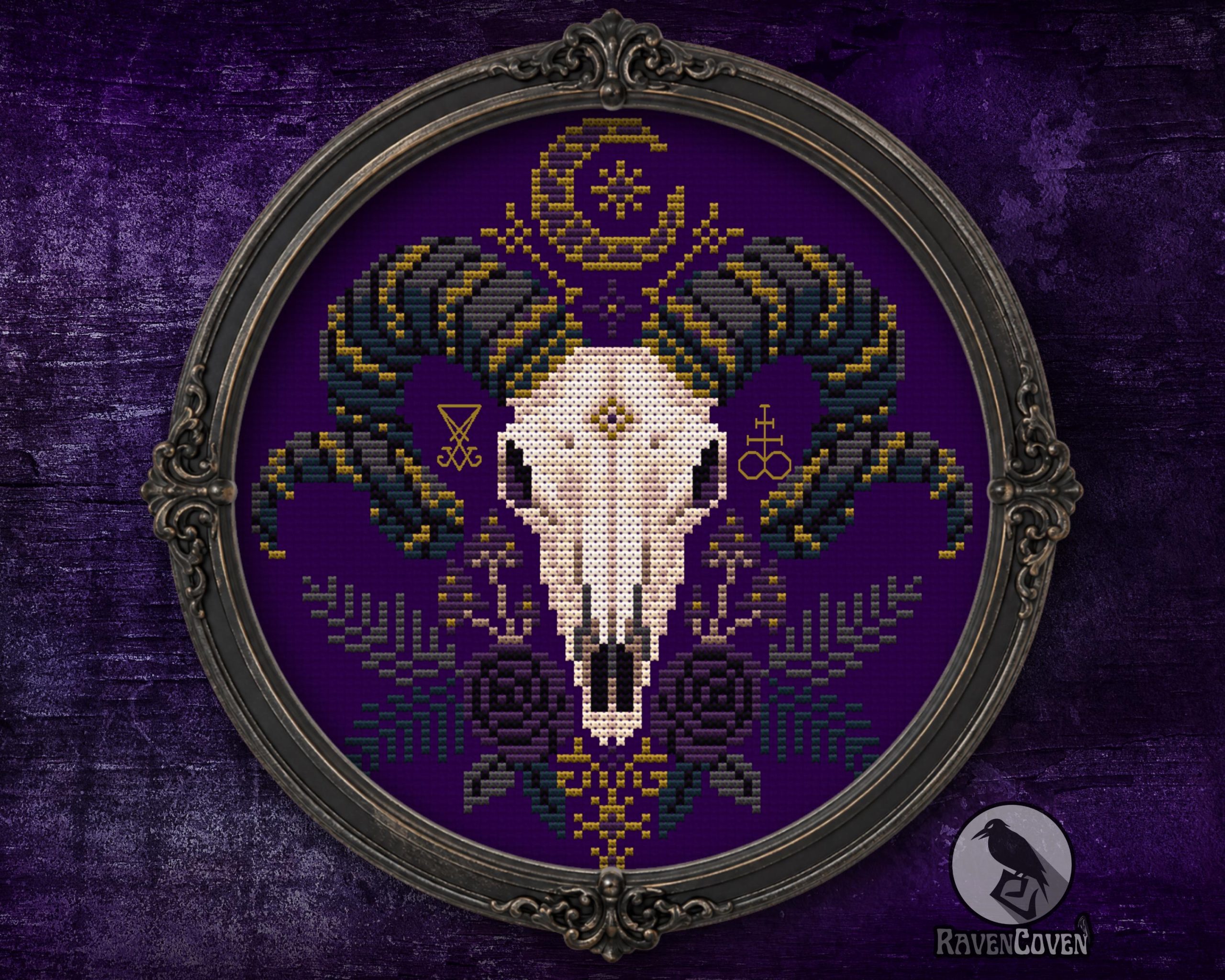 Floral Ram Skull Cross Stitch Pattern - Image 4