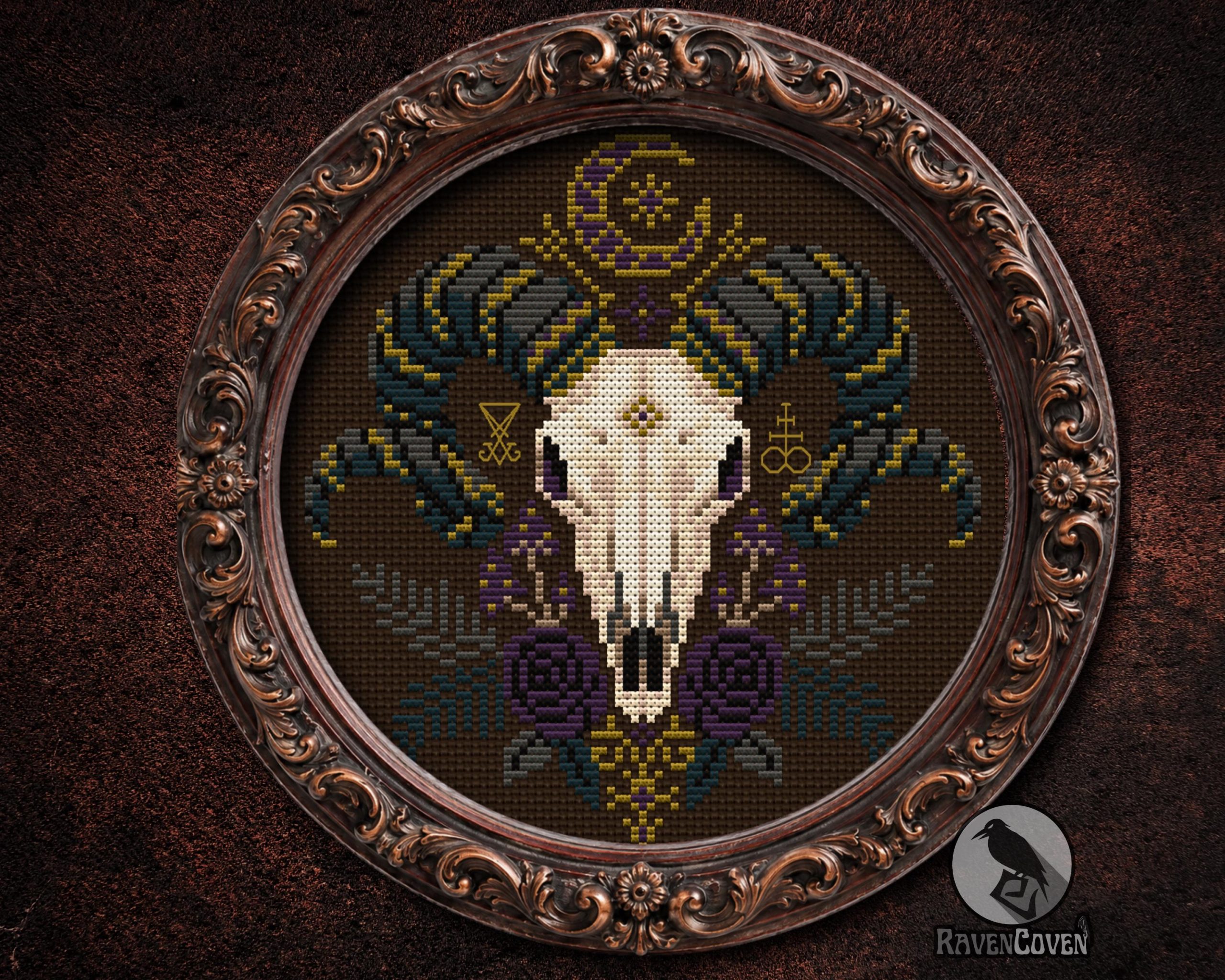 Floral Ram Skull Cross Stitch Pattern - Image 6