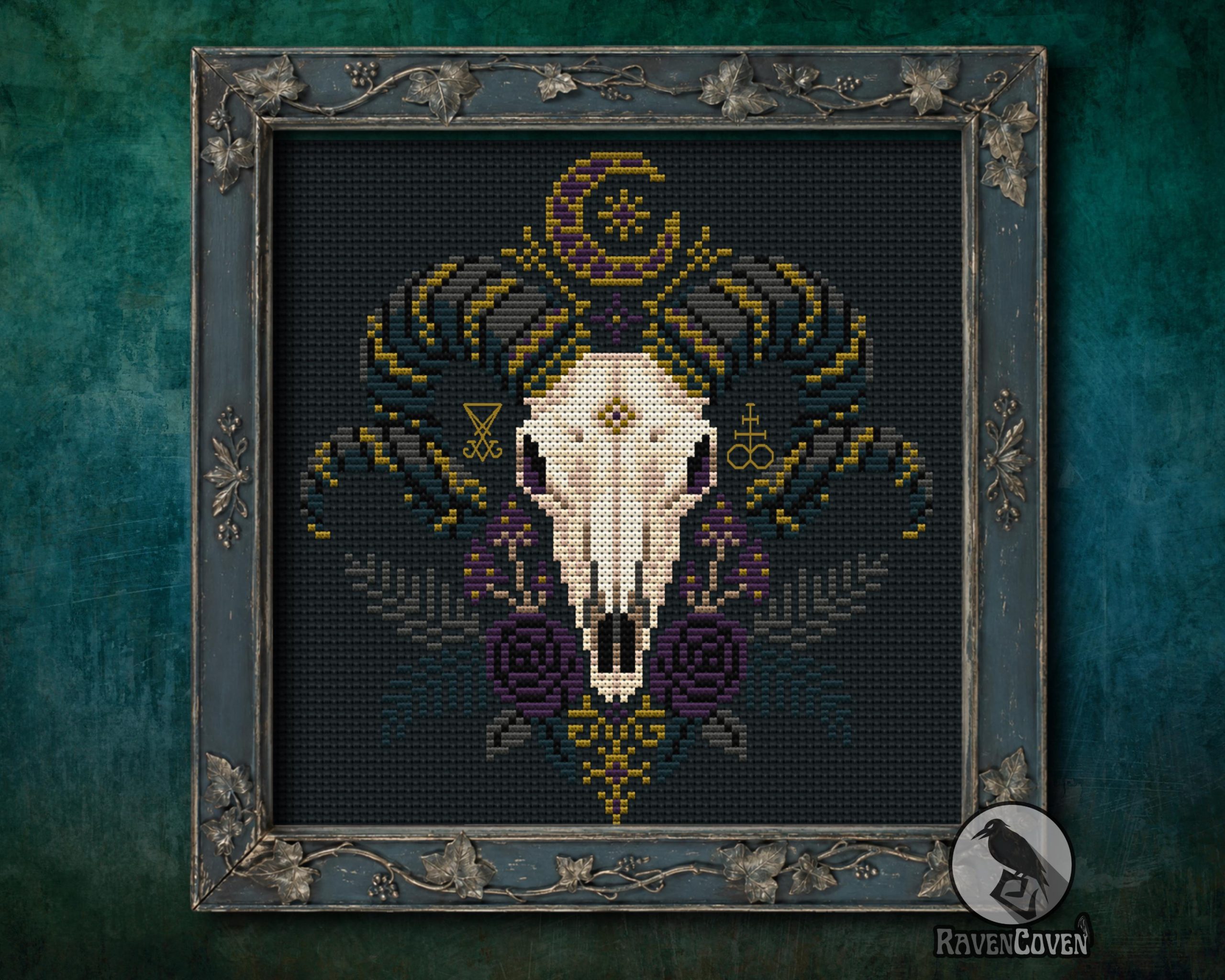 Floral Ram Skull Cross Stitch Pattern - Image 5