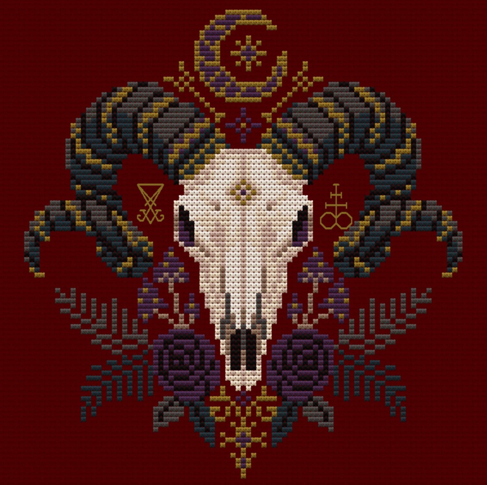 Floral Ram Skull Cross Stitch Pattern - Image 7