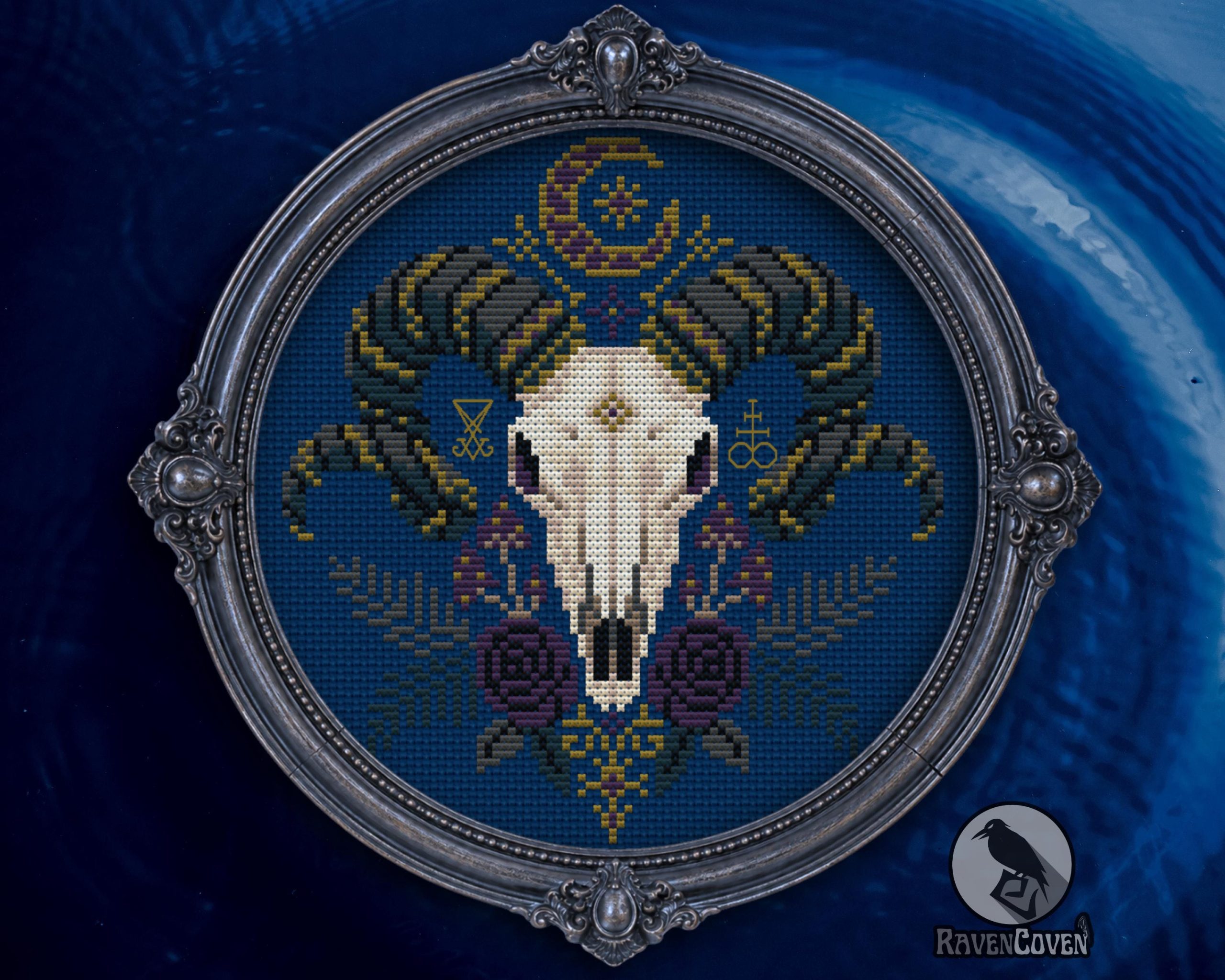Floral Ram Skull Cross Stitch Pattern - Image 8