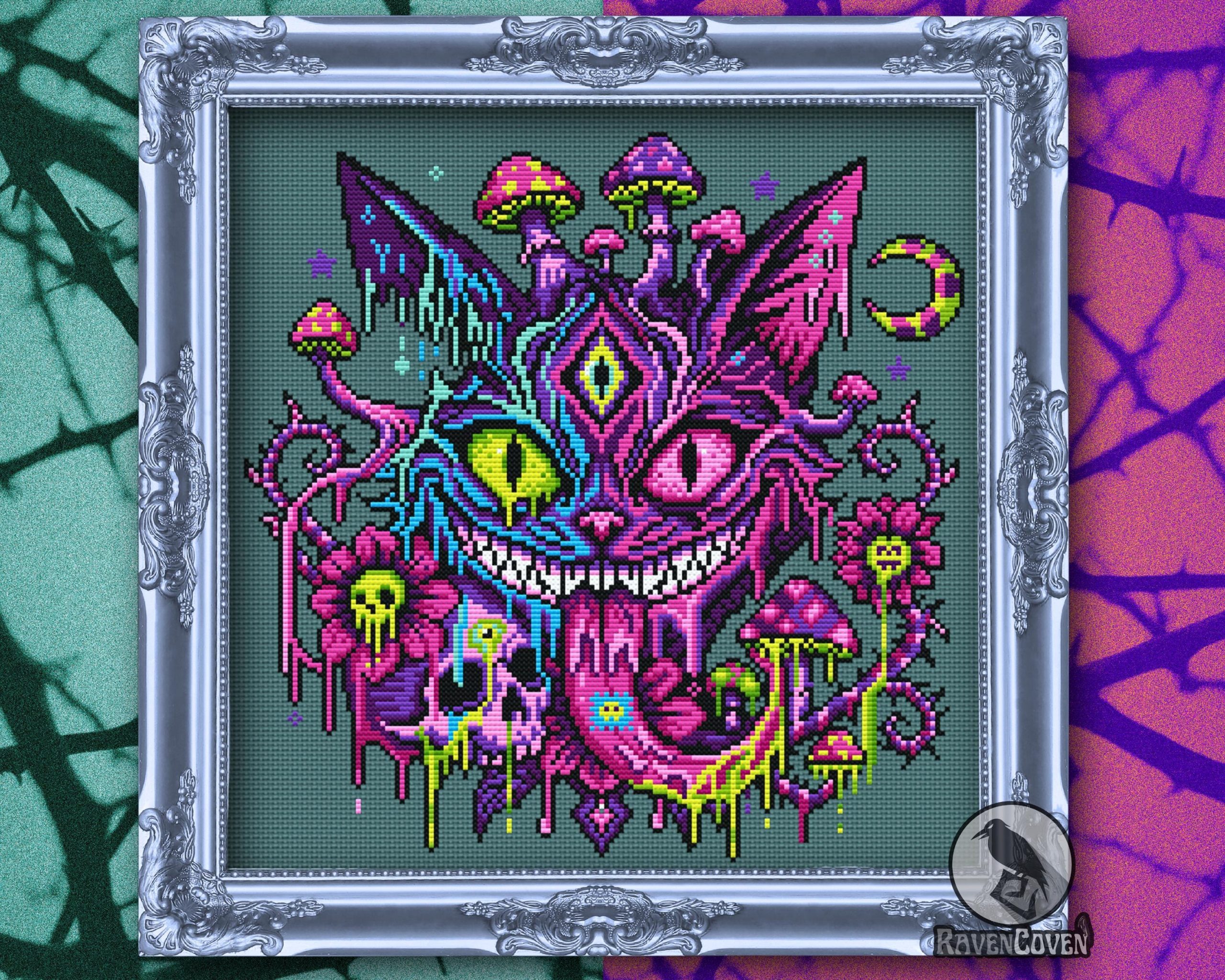 Psychedelic Cheshire Cat Cross Stitch Pattern - Image 4