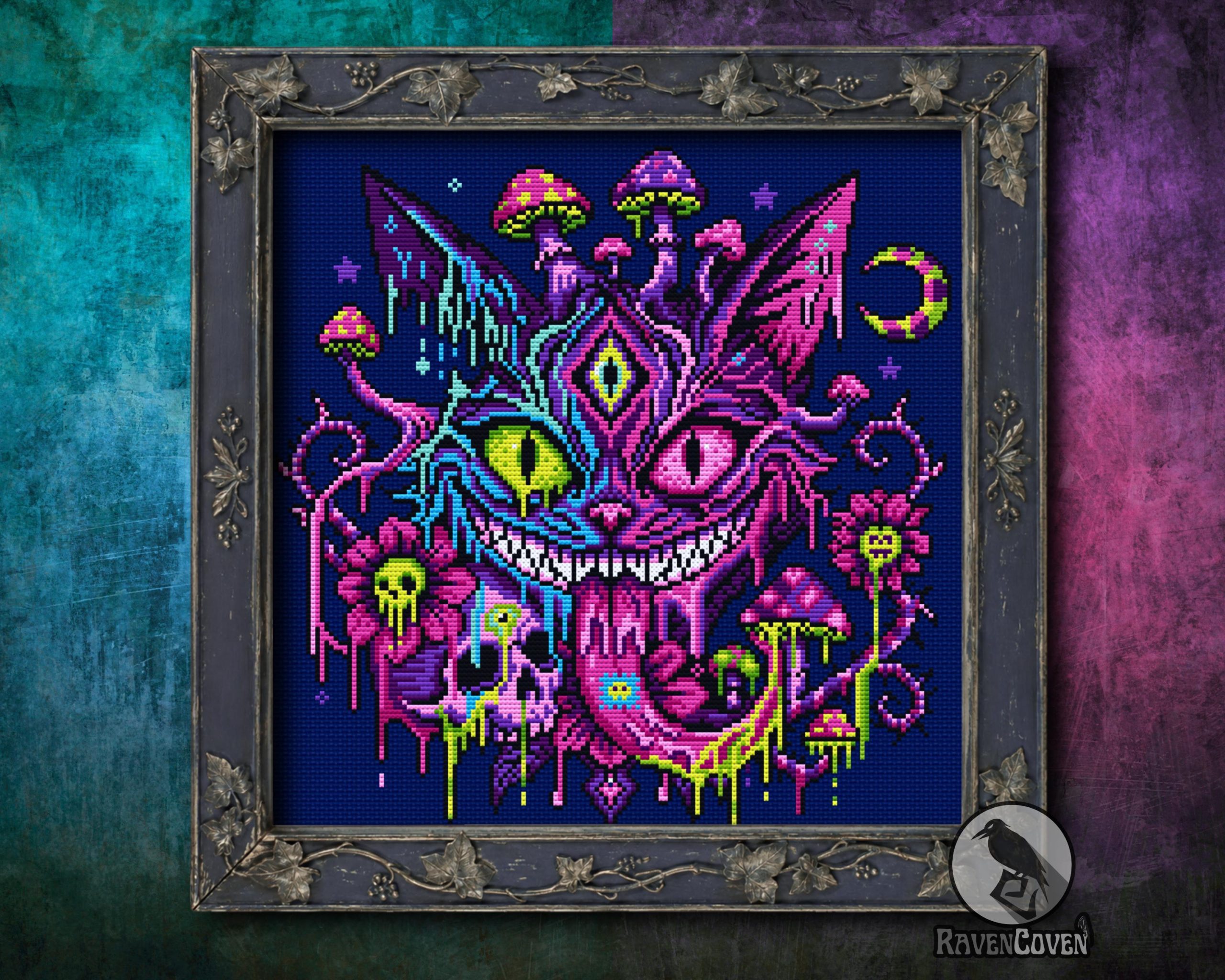 Psychedelic Cheshire Cat Cross Stitch Pattern