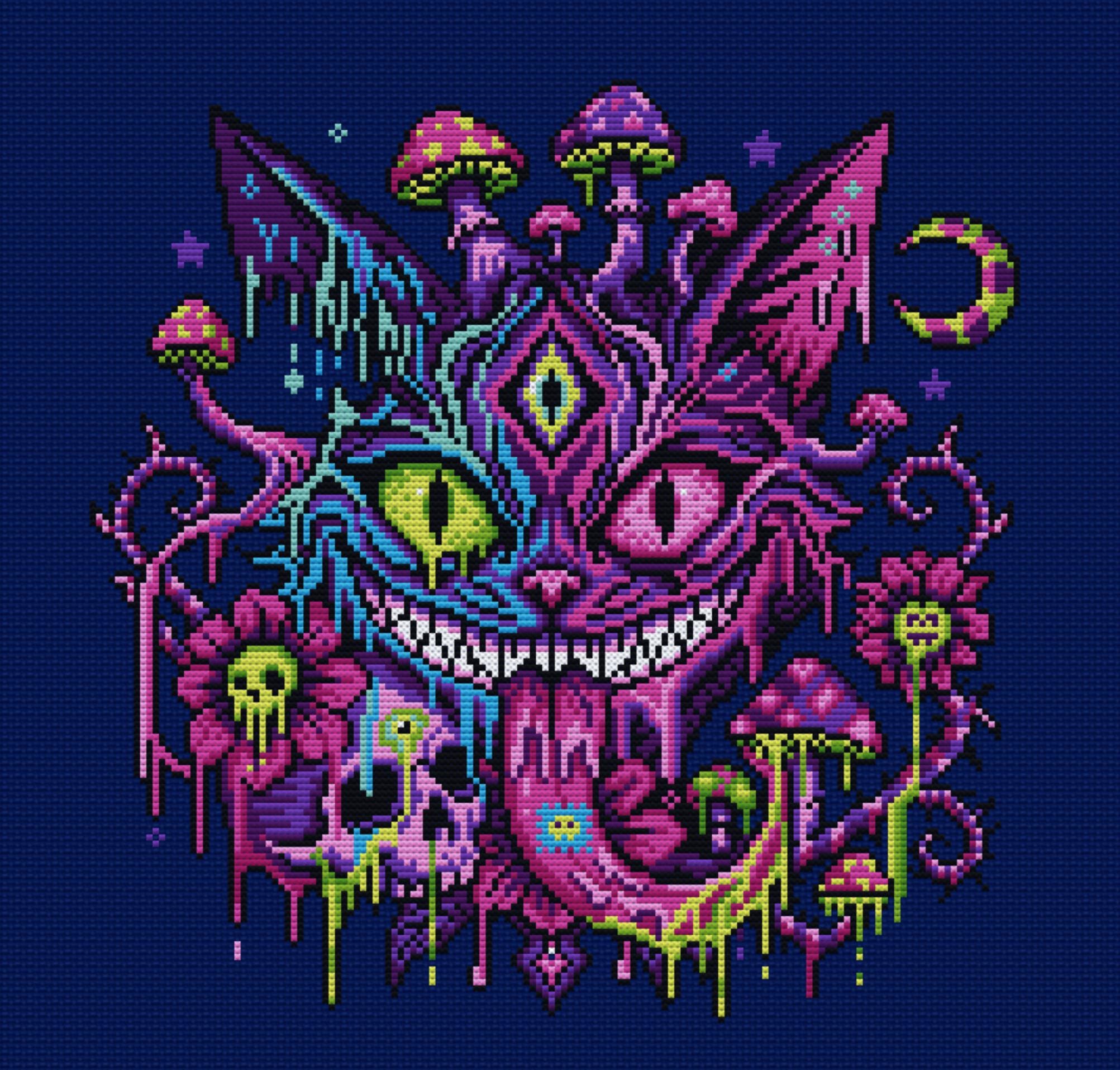 Psychedelic Cheshire Cat Cross Stitch Pattern - Image 10