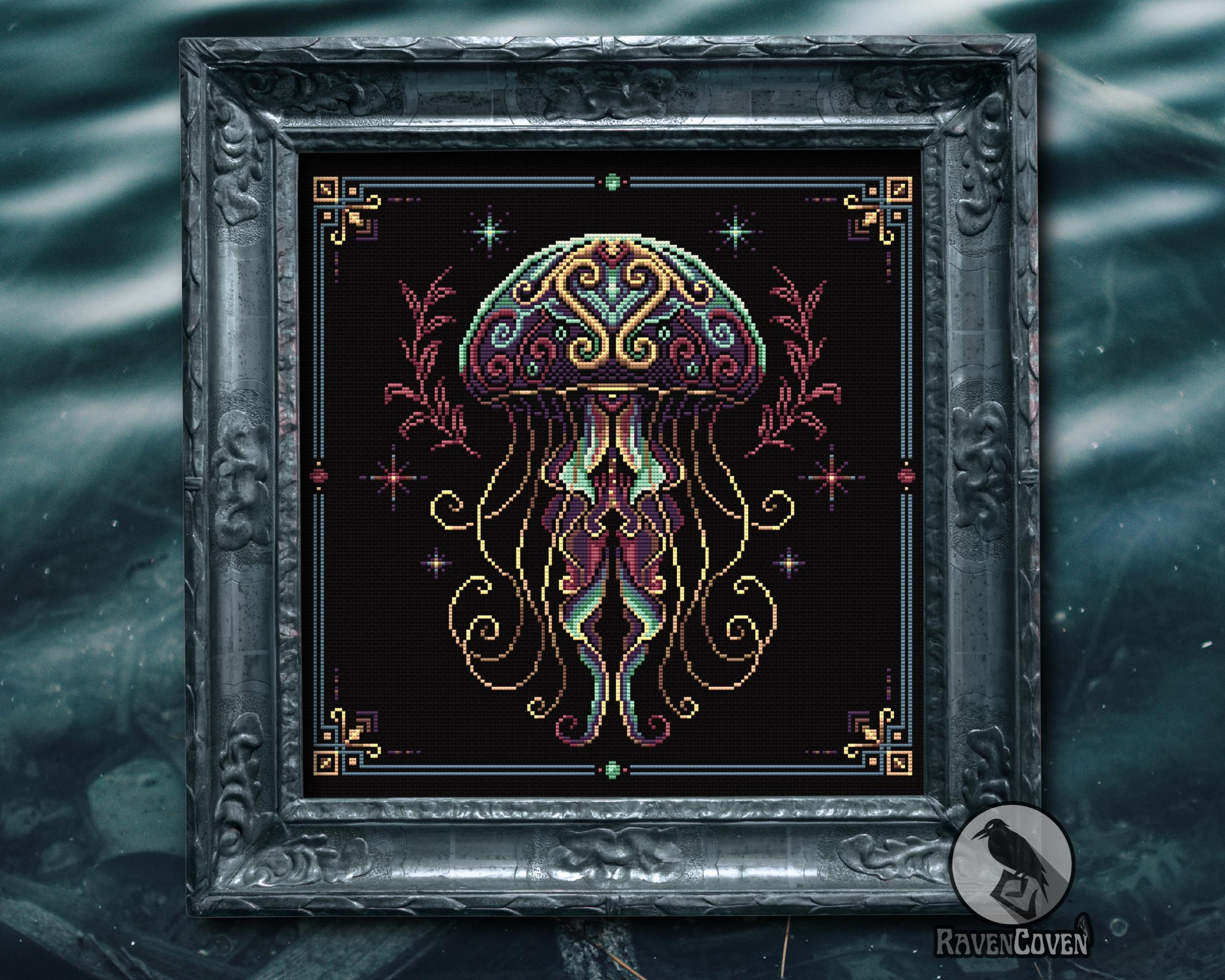 Gilded Medusa Jellyfish Cross Stitch Pattern