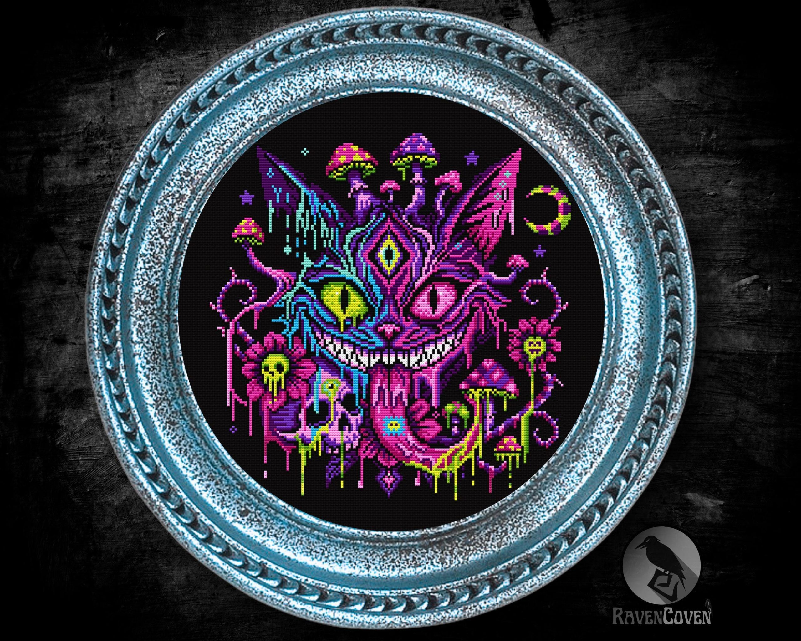 Psychedelic Cheshire Cat Cross Stitch Pattern - Image 3